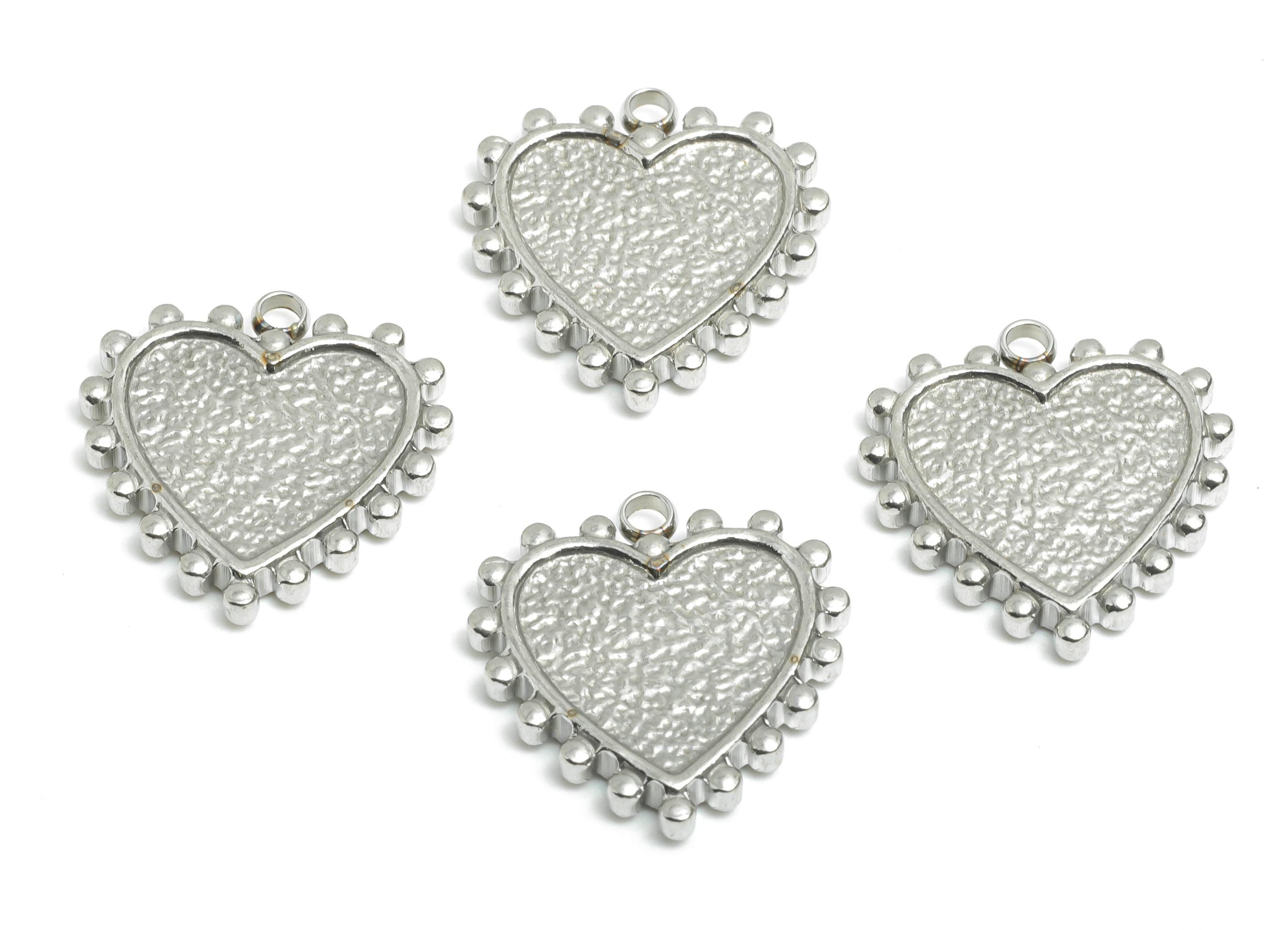 Stainless Steel Heart Charm - Vintage Looking Heart Pendant - Antique Looking Beaded Heart Charm - Steel Jewelry - 19.3x17.5x2.8mm - SS2563 - DOMEDBAZAAR