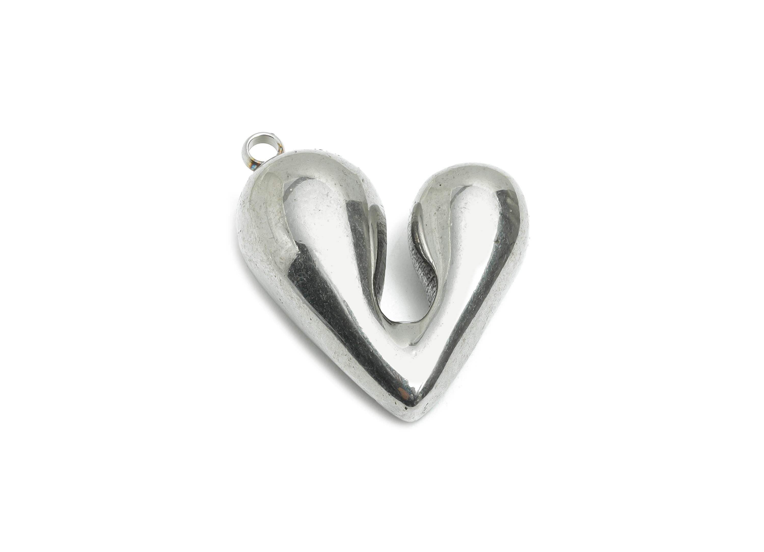 Steel Heart Pendant - Abstract Elegant Heart Necklace Pendant - Sleek Heart Jewelry Piece - Minimalist Jewelry - 18.12x21.24x8.05mm - SS2571 - DOMEDBAZAAR