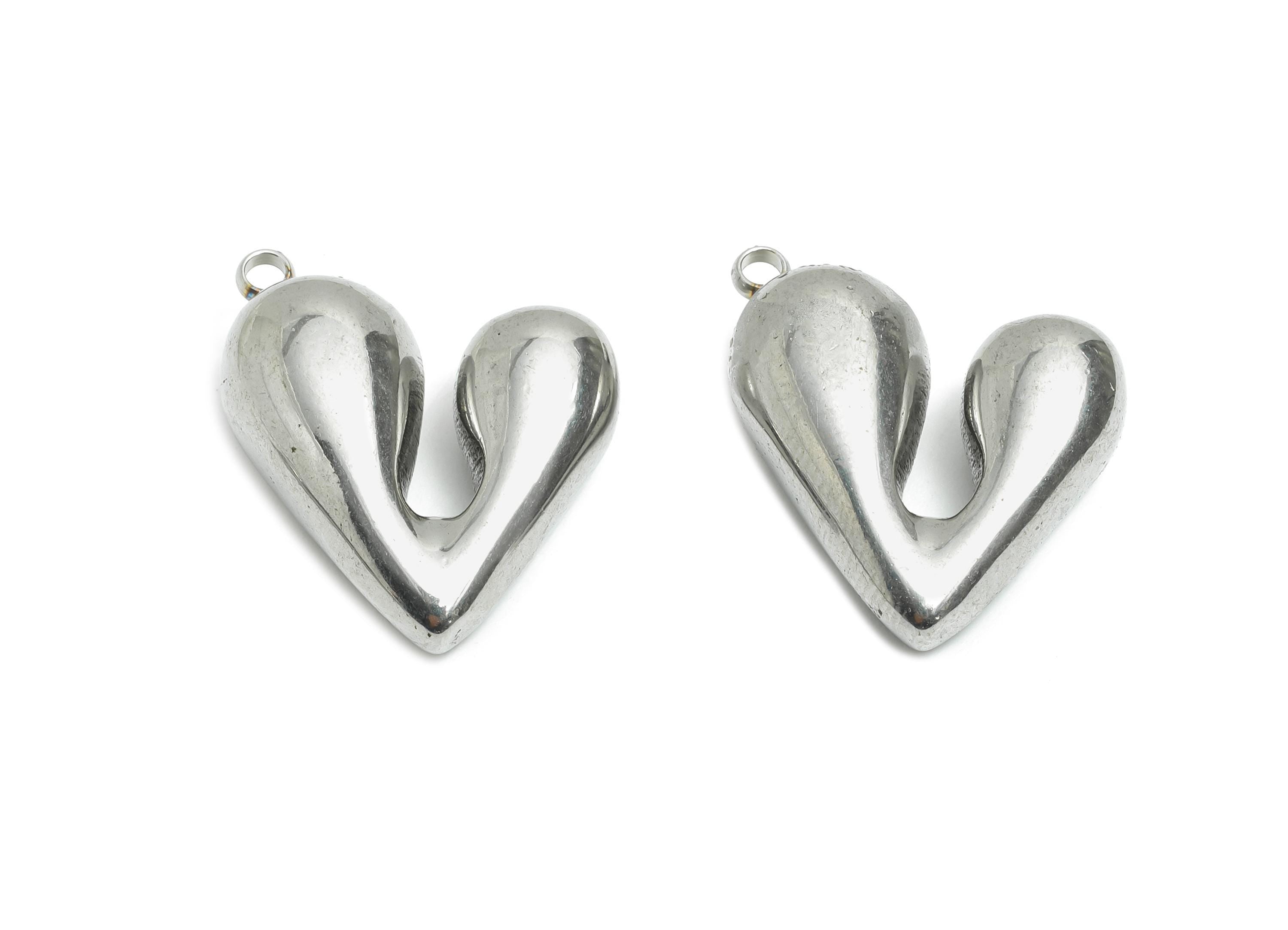 Steel Heart Pendant - Abstract Elegant Heart Necklace Pendant - Sleek Heart Jewelry Piece - Minimalist Jewelry - 18.12x21.24x8.05mm - SS2571 - DOMEDBAZAAR
