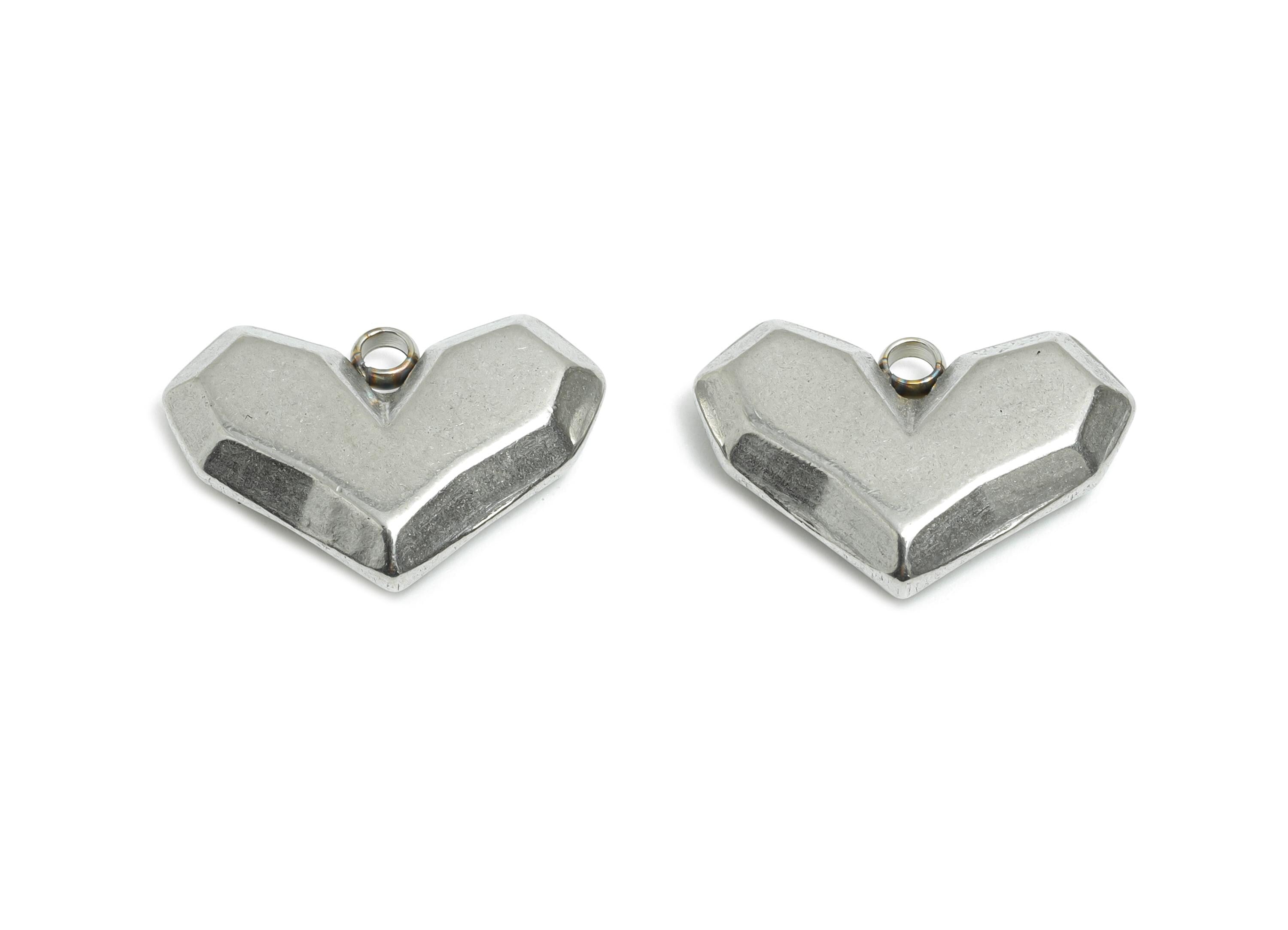 Stainless Steel Heart Charms - Faceted Heart Pendant - Minimalist Heart Charm - Romantic Steel Jewelry Finding - 13.15x18.6x3.89mm - SS2548 - DOMEDBAZAAR