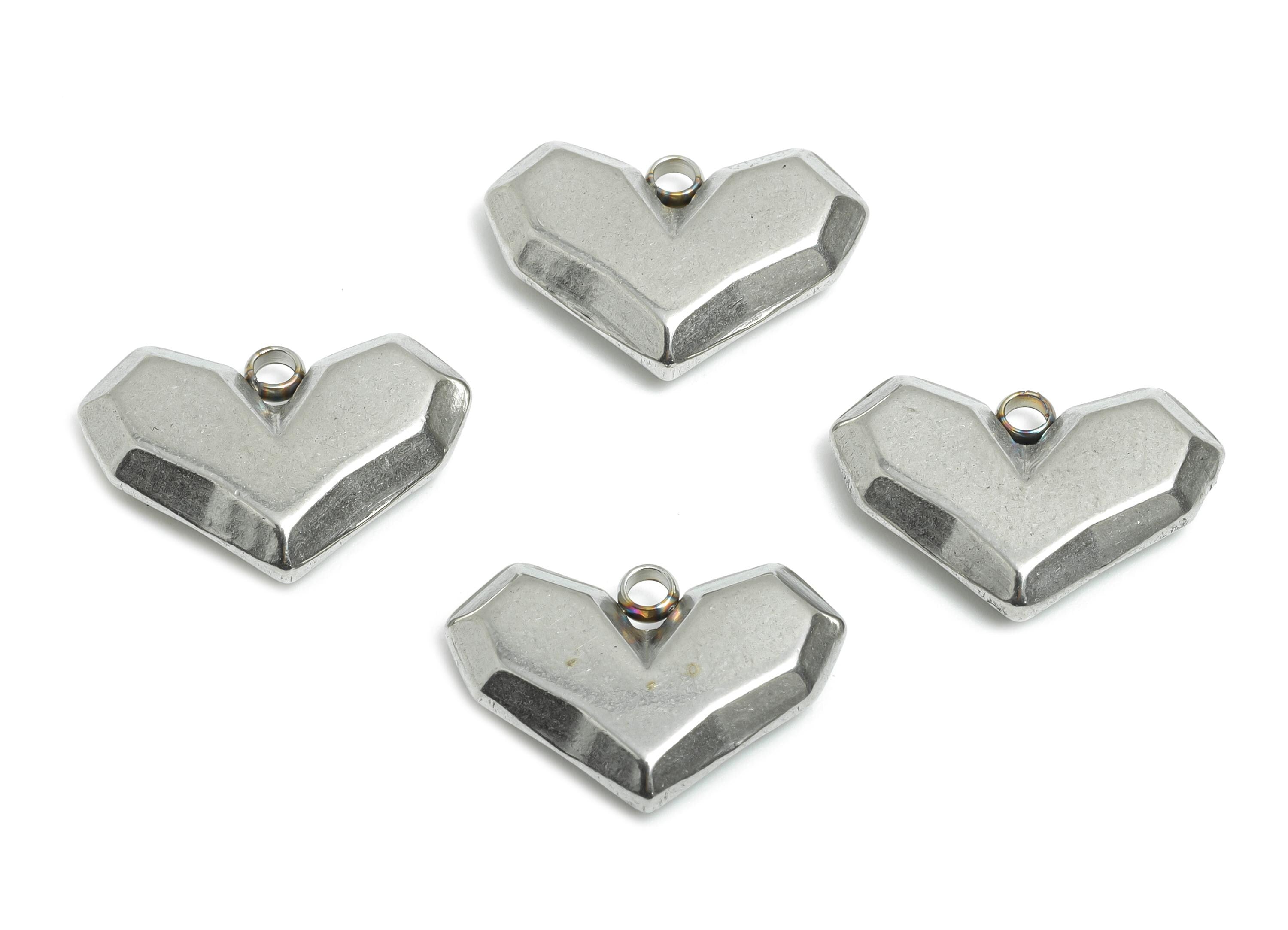 Stainless Steel Heart Charms - Faceted Heart Pendant - Minimalist Heart Charm - Romantic Steel Jewelry Finding - 13.15x18.6x3.89mm - SS2548 - DOMEDBAZAAR