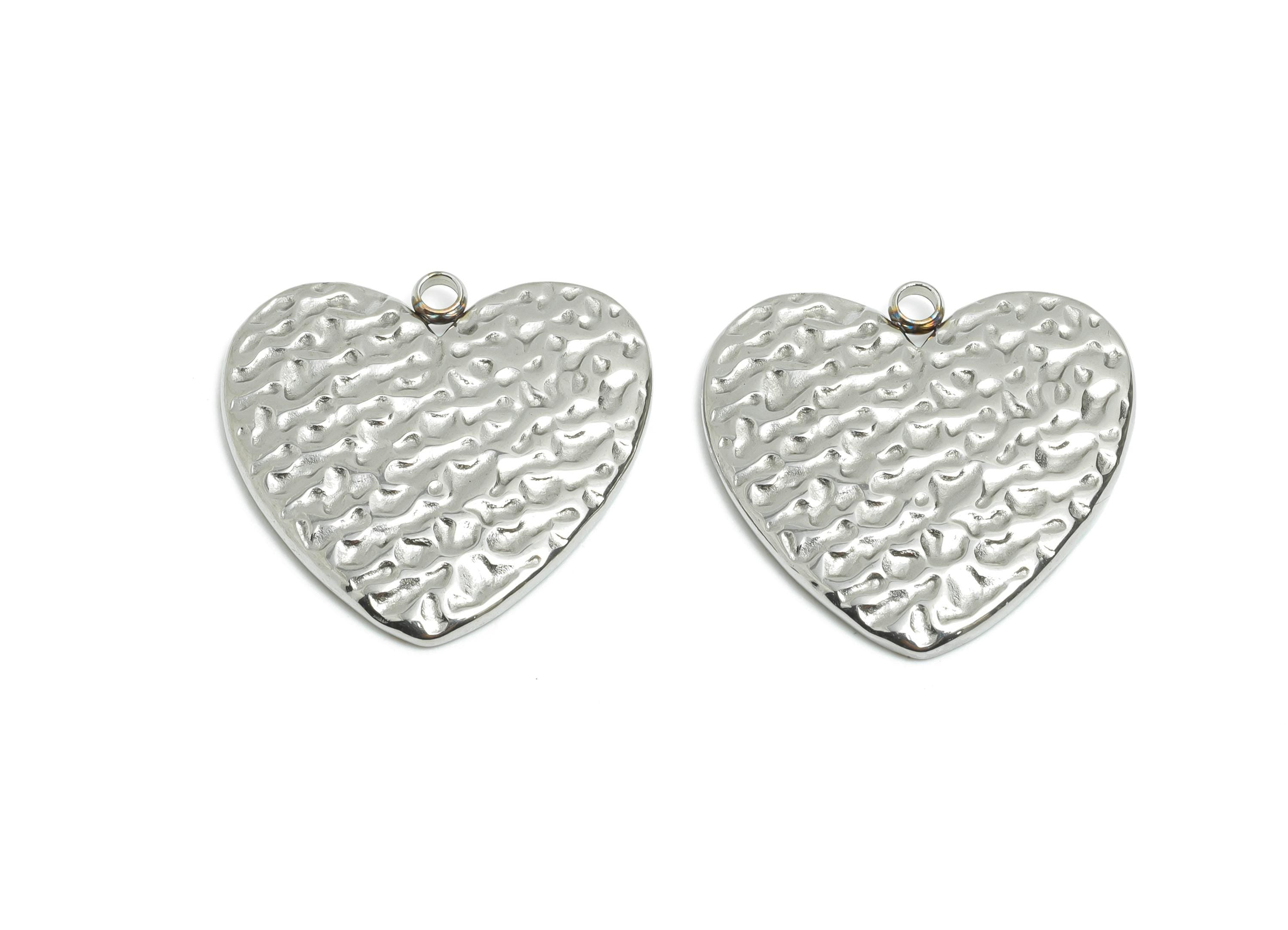 Stainless Steel Heart Charms - Textured Heart Pendant - Modern Heart Jewelry Piece - Abstract Heart Shape Jewelry - 22x22.16x2.46mm - SS2542 - DOMEDBAZAAR