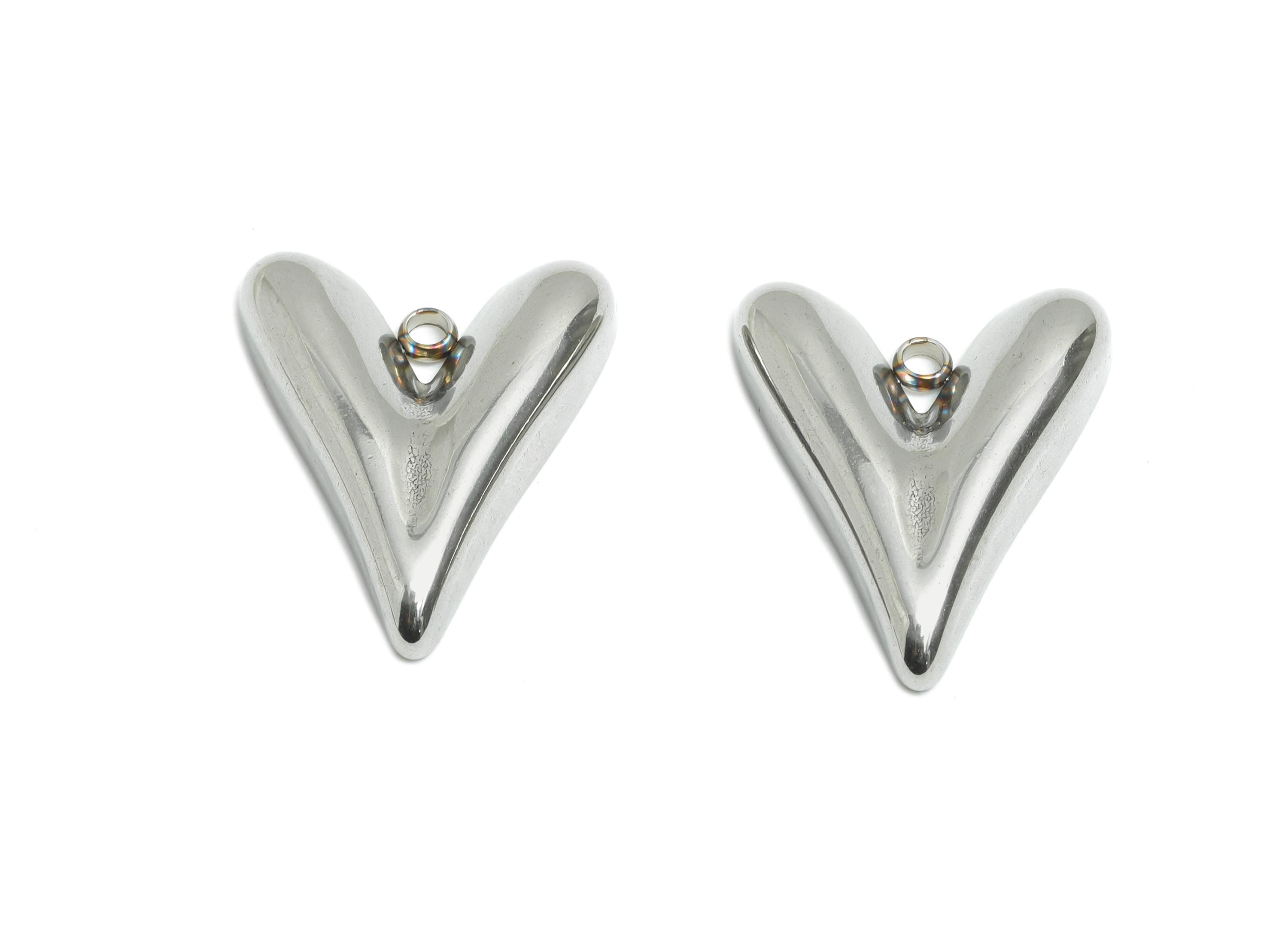 Stainless Steel Heart Charm - Minimalist Heart Necklace Pendant - Sleek Heart Jewelry Piece - Abstract Heart Jewelry - 23x18x4.7mm - SS2546 - DOMEDBAZAAR