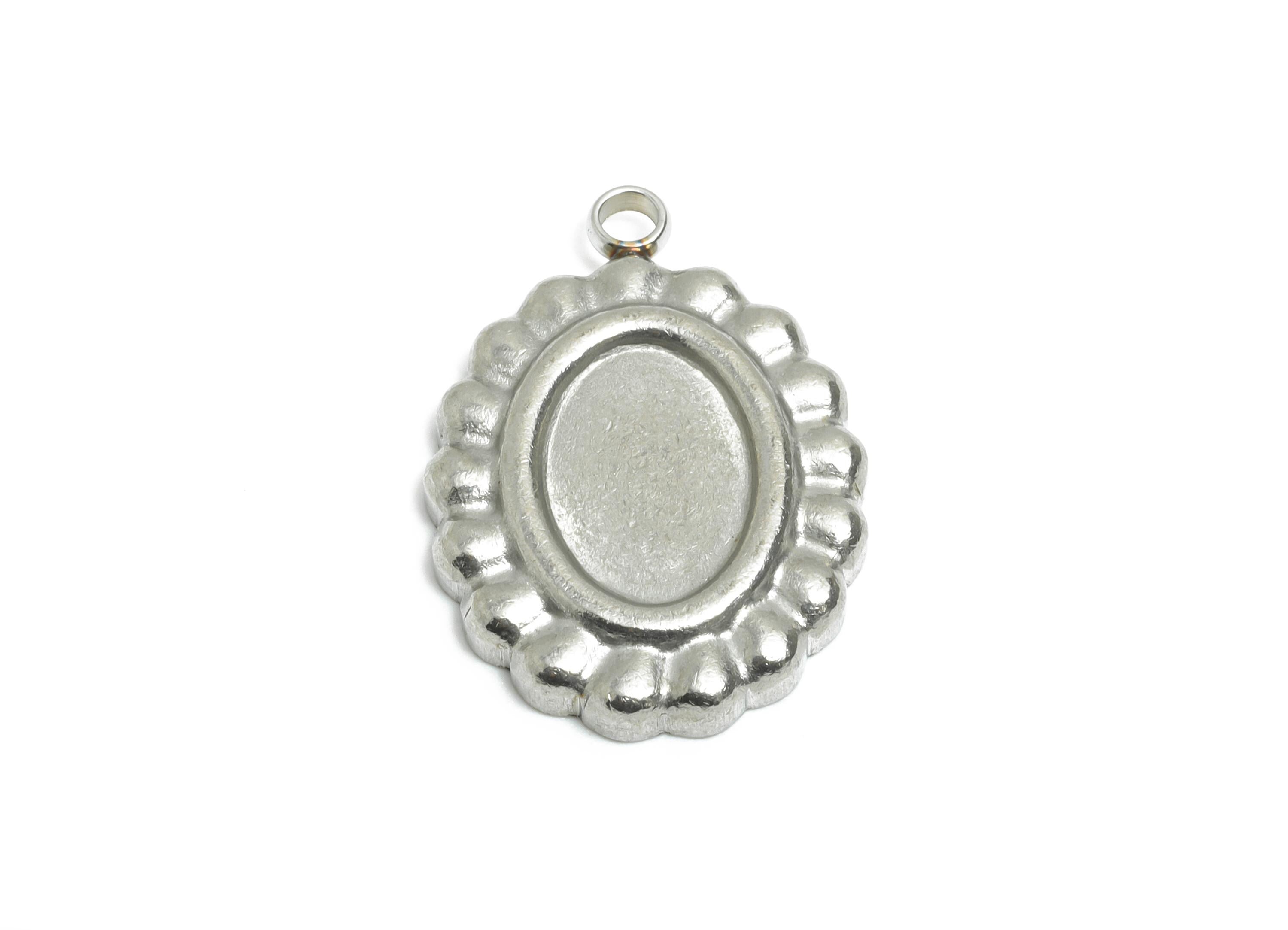 Stainless Steel Oval Pendnat - Steel Vintage Frame Charm - Blank Oval Versatile Pendant Base - Stainless Steel Jewelry - 21x14x2mm - SS2550 - DOMEDBAZAAR