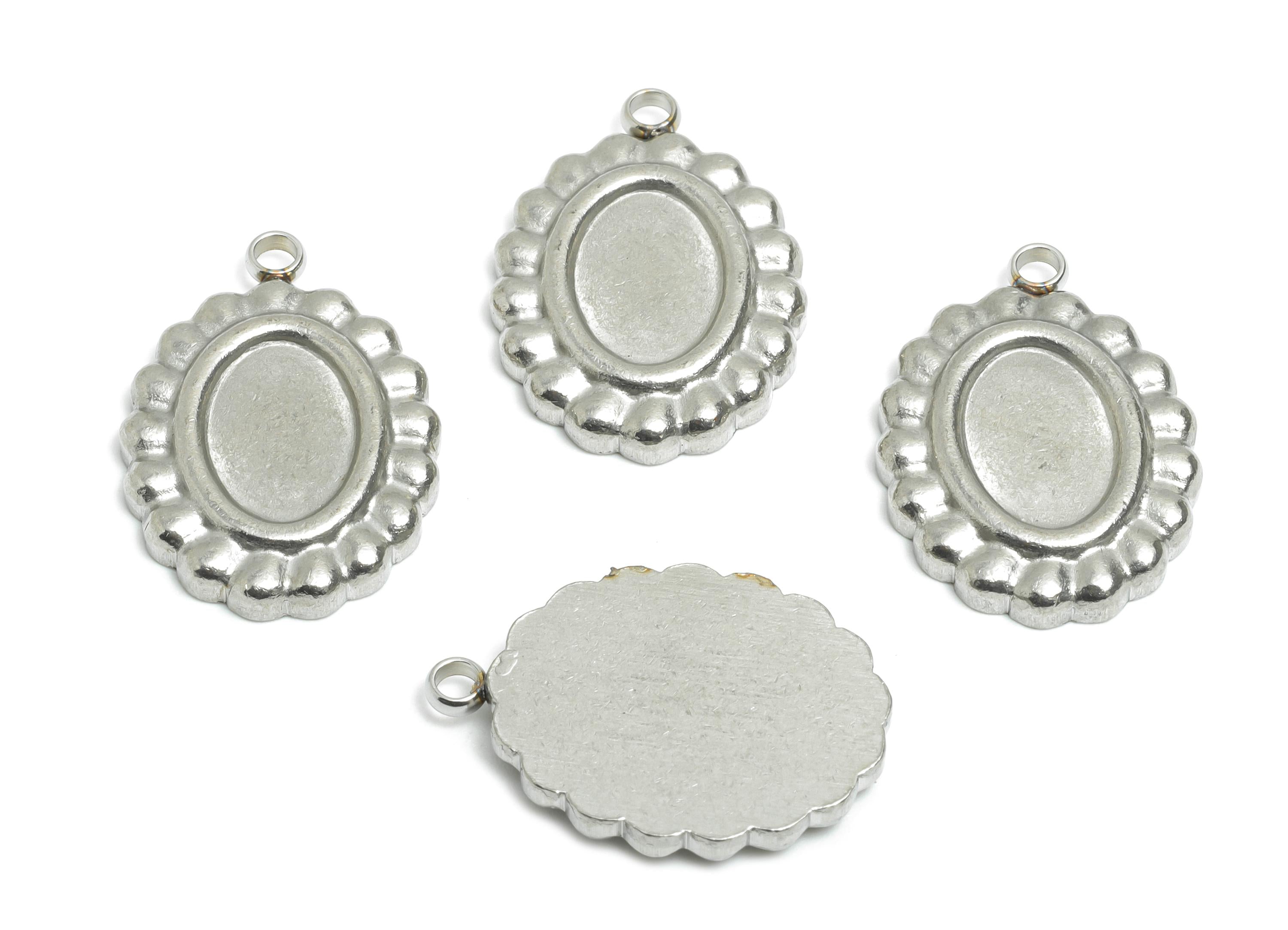 Stainless Steel Oval Pendnat - Steel Vintage Frame Charm - Blank Oval Versatile Pendant Base - Stainless Steel Jewelry - 21x14x2mm - SS2550 - DOMEDBAZAAR