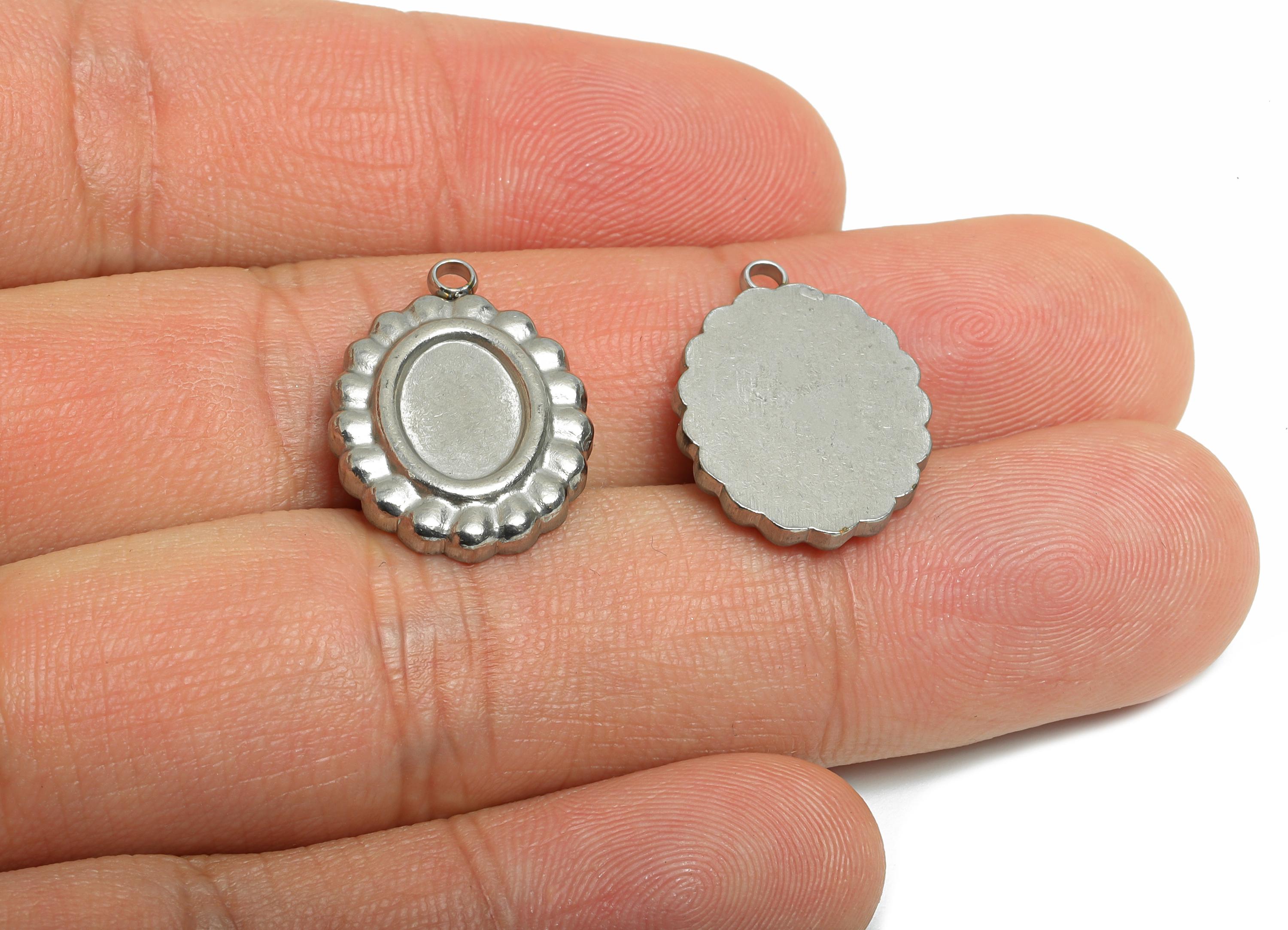 Stainless Steel Oval Pendnat - Steel Vintage Frame Charm - Blank Oval Versatile Pendant Base - Stainless Steel Jewelry - 21x14x2mm - SS2550 - DOMEDBAZAAR