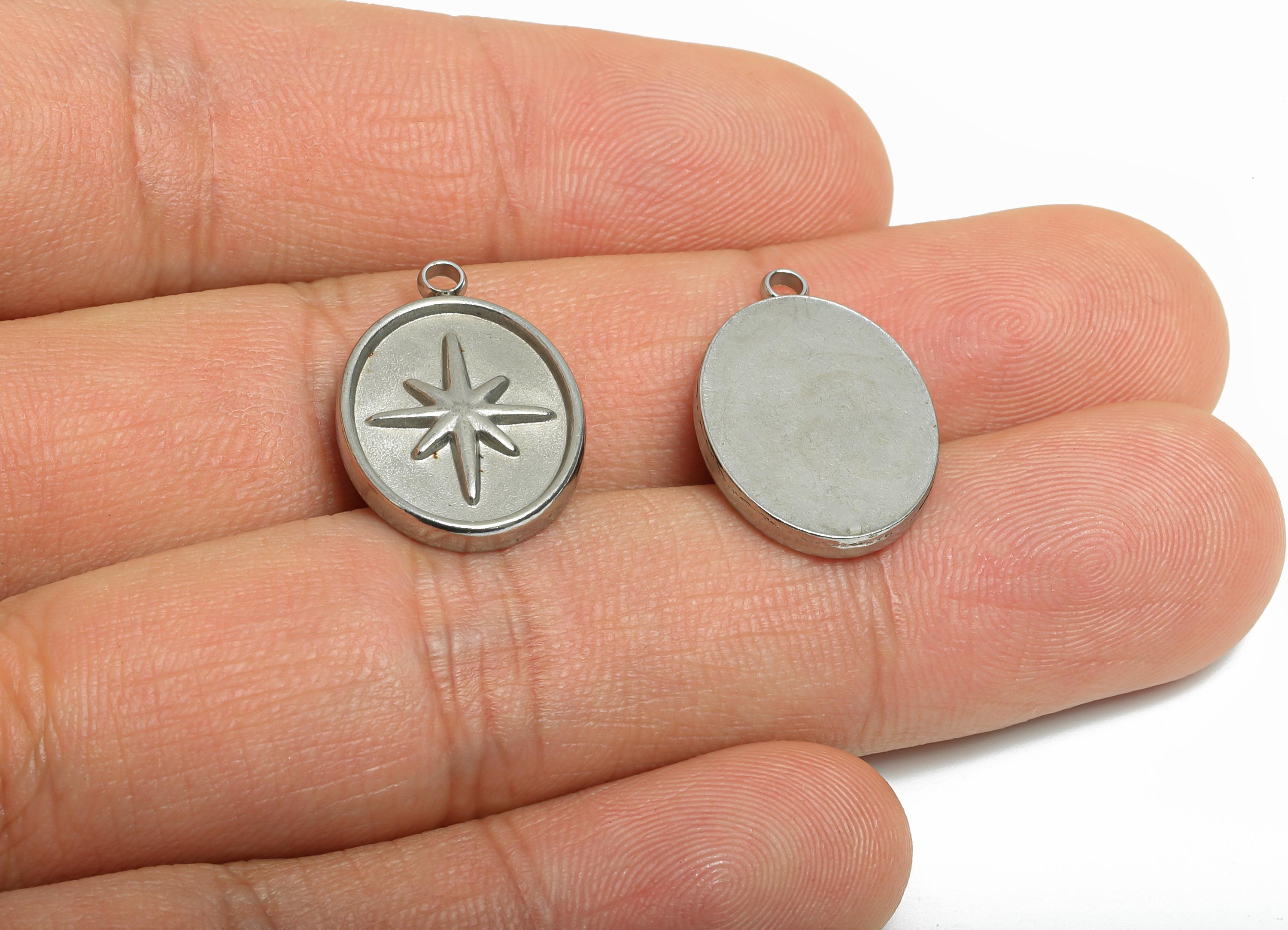 Stainless Steel Star Pendant - Steel Modern Vintage Looking Pendant - Geometry North Star Charm - Stainless Steel Jewelry - 20x14x2mm-SS2554 - DOMEDBAZAAR