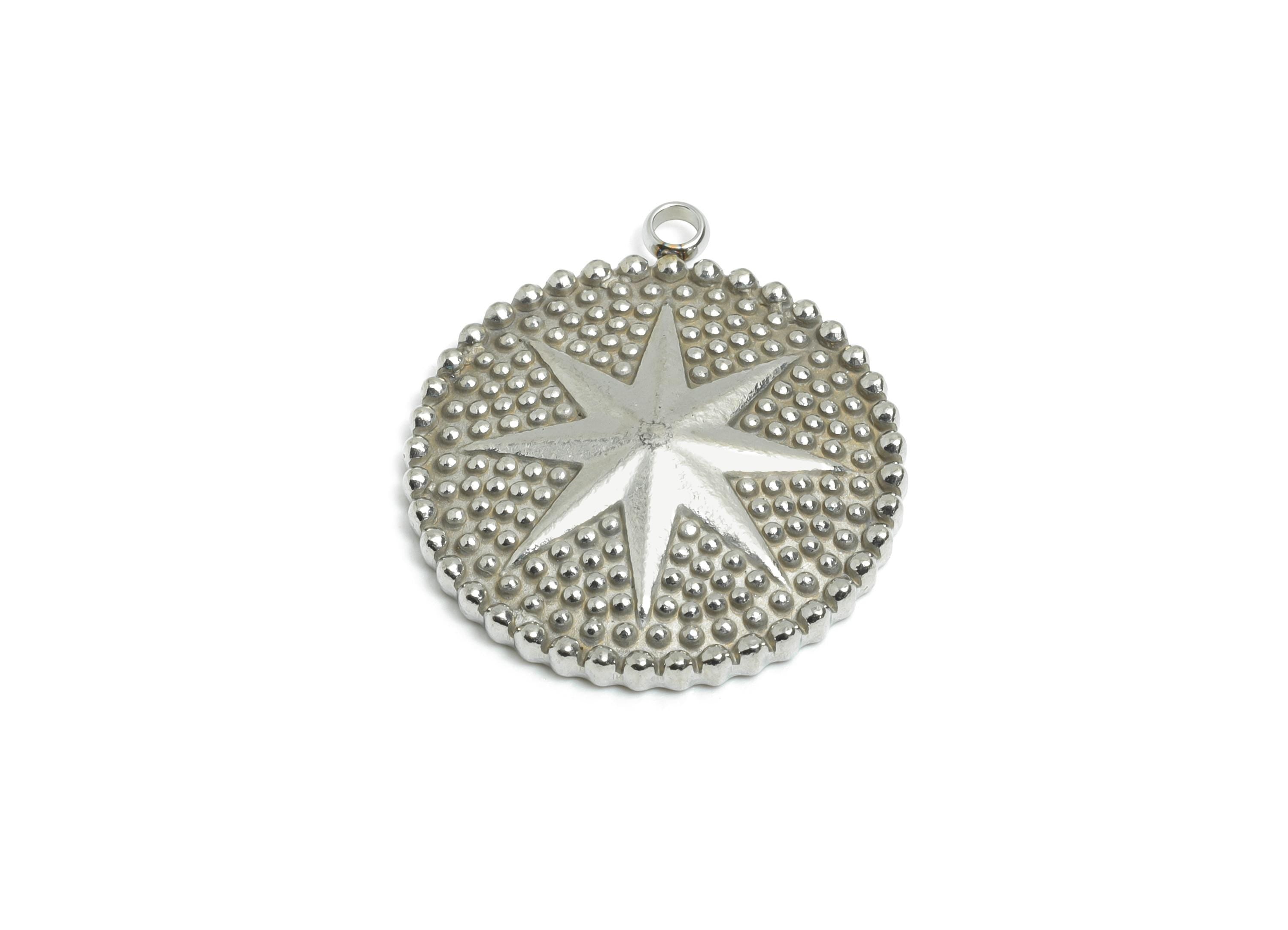 Stainless Steel Starburst Pendant - Steel Radiant Star Coin Charm - Modern Minimalist Star Jewelry - Steel Finding - 24.1x21x3.62mm - SS2557 - DOMEDBAZAAR