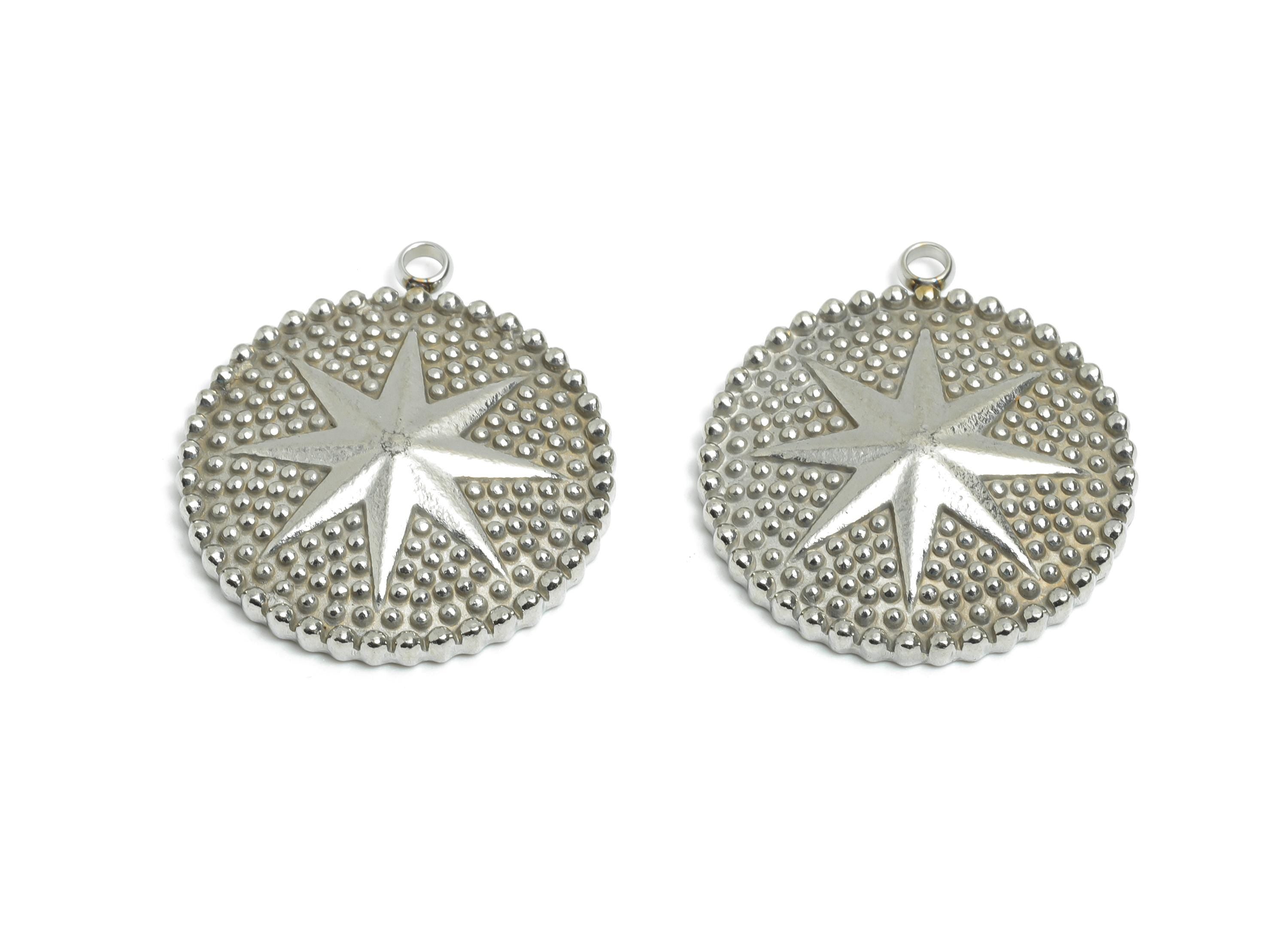 Stainless Steel Starburst Pendant - Steel Radiant Star Coin Charm - Modern Minimalist Star Jewelry - Steel Finding - 24.1x21x3.62mm - SS2557 - DOMEDBAZAAR
