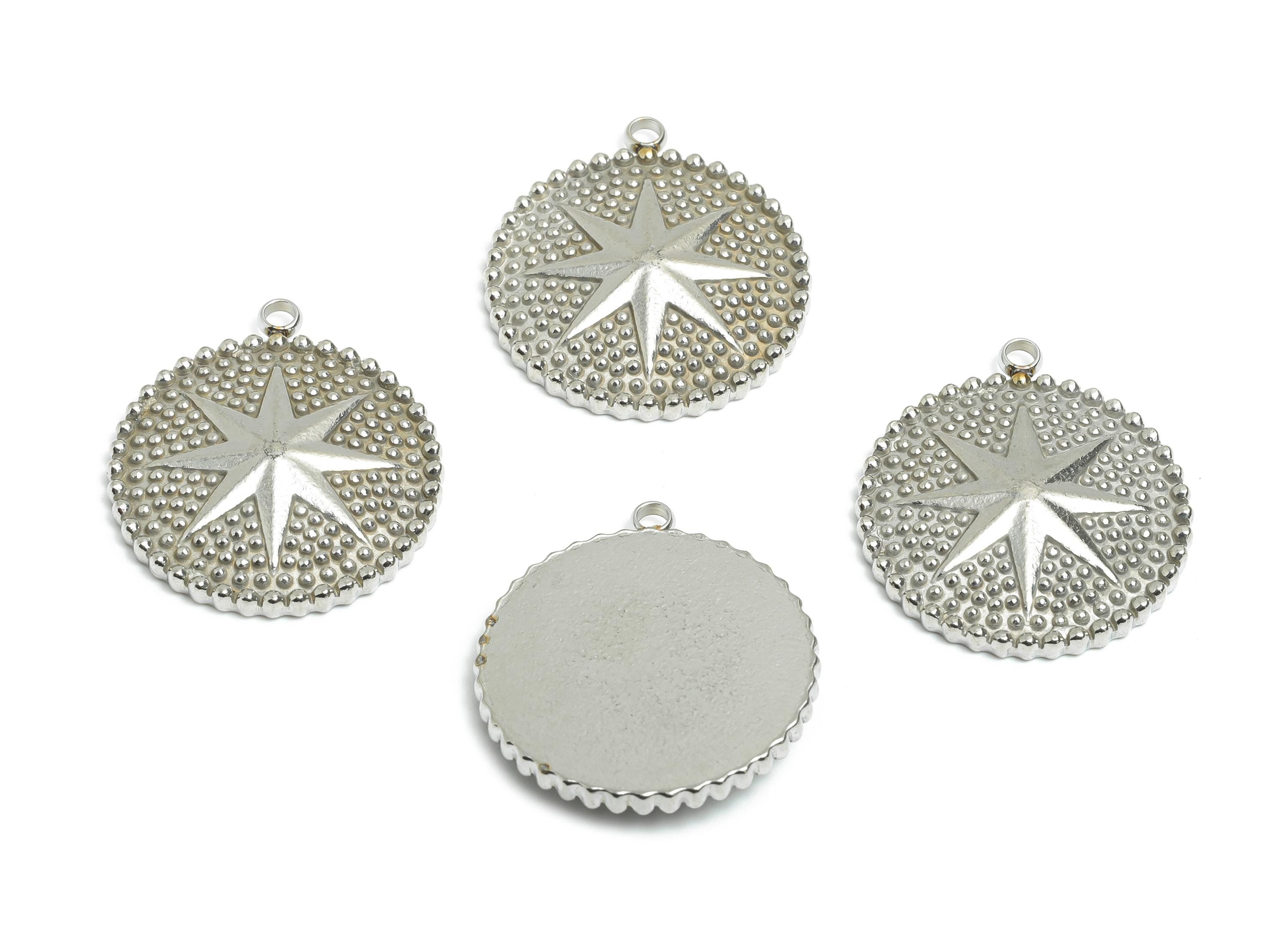 Stainless Steel Starburst Pendant - Steel Radiant Star Coin Charm - Modern Minimalist Star Jewelry - Steel Finding - 24.1x21x3.62mm - SS2557 - DOMEDBAZAAR