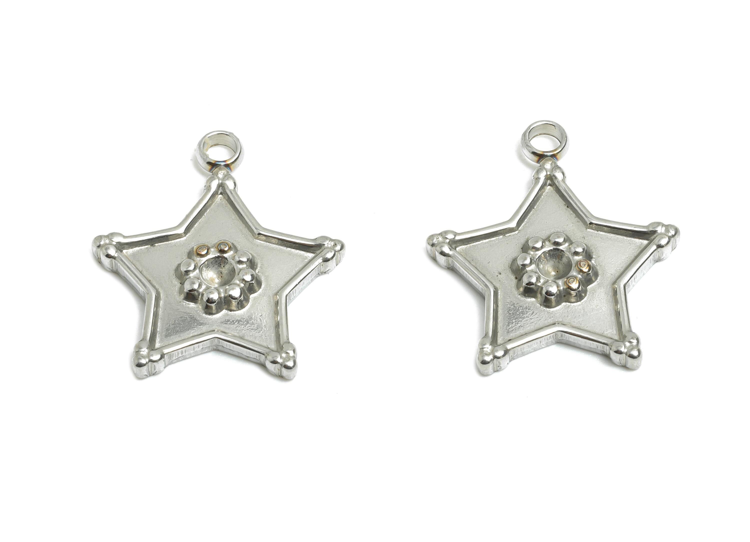 Stainless Steel Star Charms - Radiant Celestial Star Pendant - Silver Steel Jewelry Component - Steel Findings - 17.12x15.1x2.35mm - SS2572 - DOMEDBAZAAR