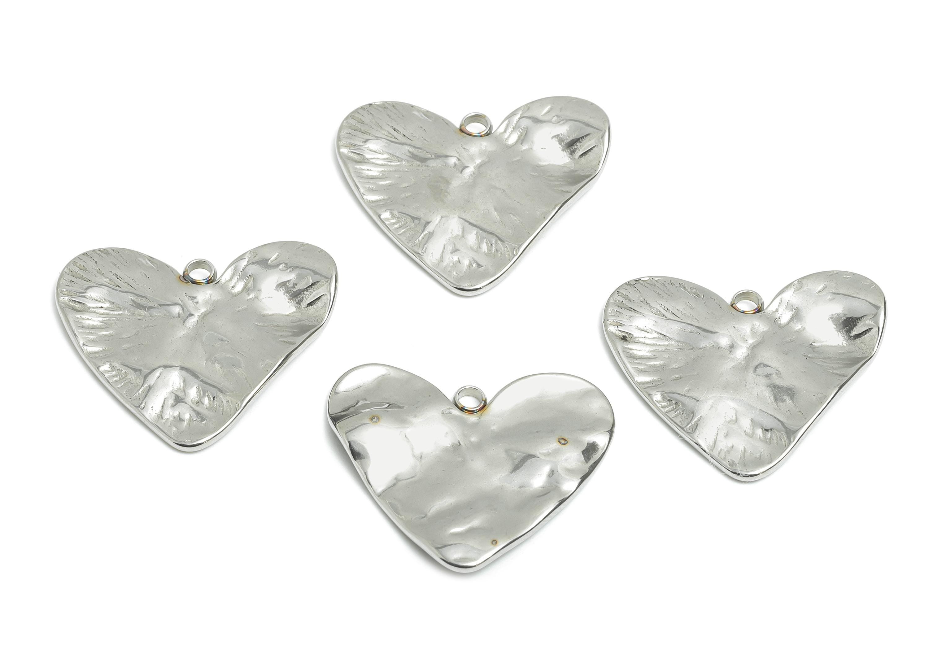 Stainless Steel Heart Pendant - Textured Modern Heart Charms - Abstract Heart Jewelry - Minimalist Jewelry Design - 20.5x23.8x1.8mm - SS2564 - DOMEDBAZAAR