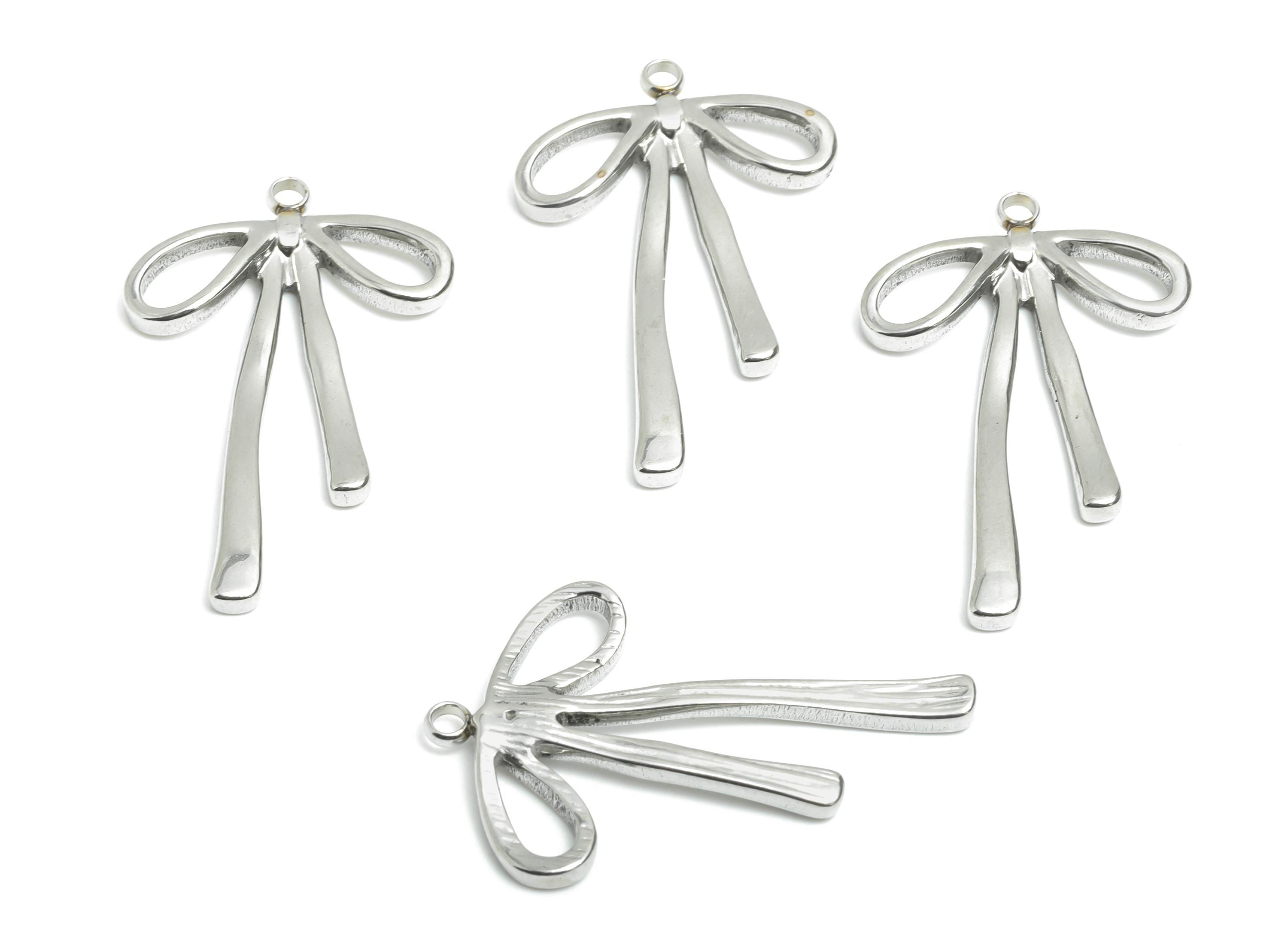 Steel Ribbon Bow Pendant - Steel Craft Bow Decoration Charms - Metallic Bow Craft Supplies - Steel Jewelry - 32.26x20.34x2.34mm - SS2558 - DOMEDBAZAAR