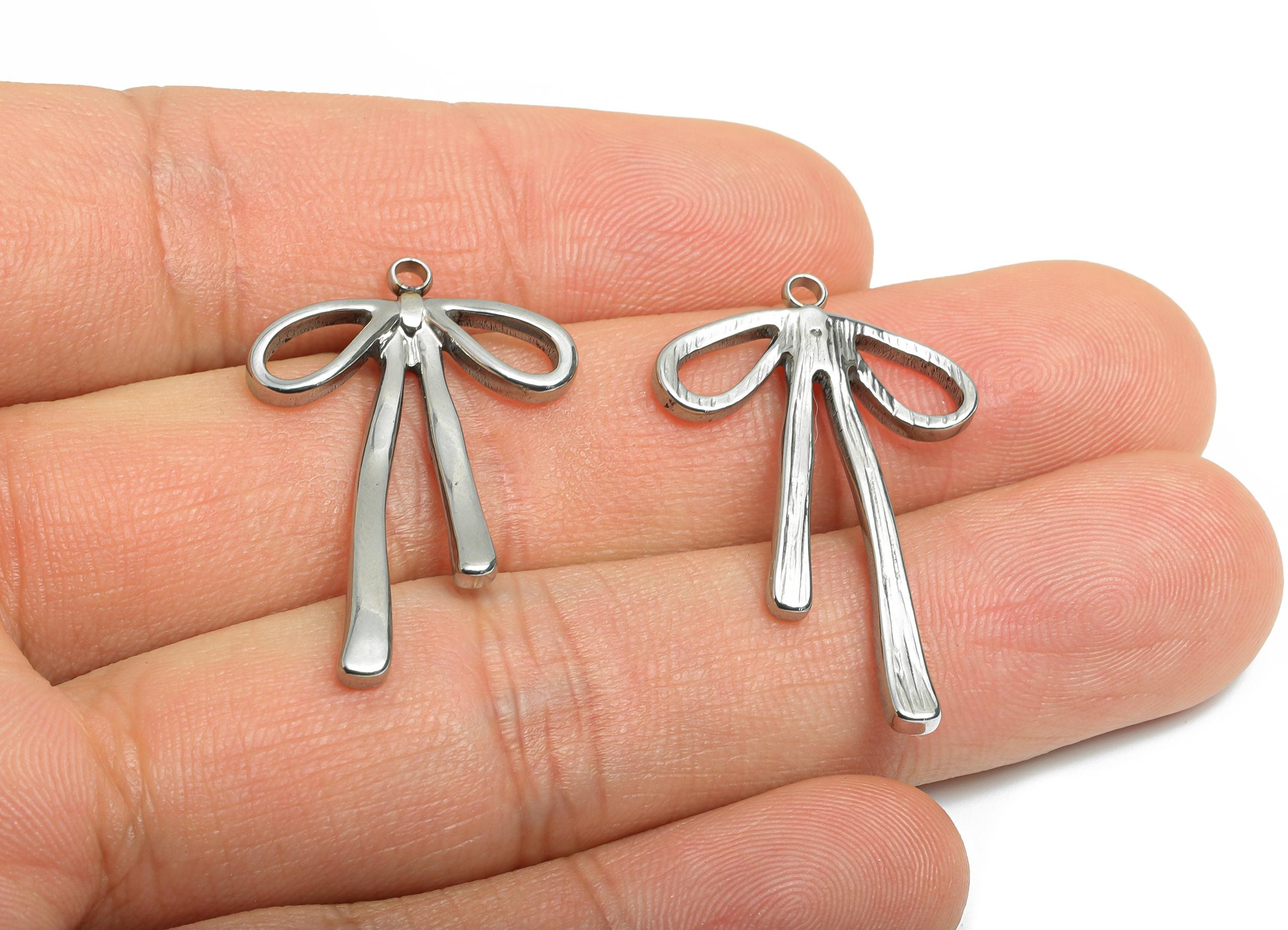 Steel Ribbon Bow Pendant - Steel Craft Bow Decoration Charms - Metallic Bow Craft Supplies - Steel Jewelry - 32.26x20.34x2.34mm - SS2558 - DOMEDBAZAAR