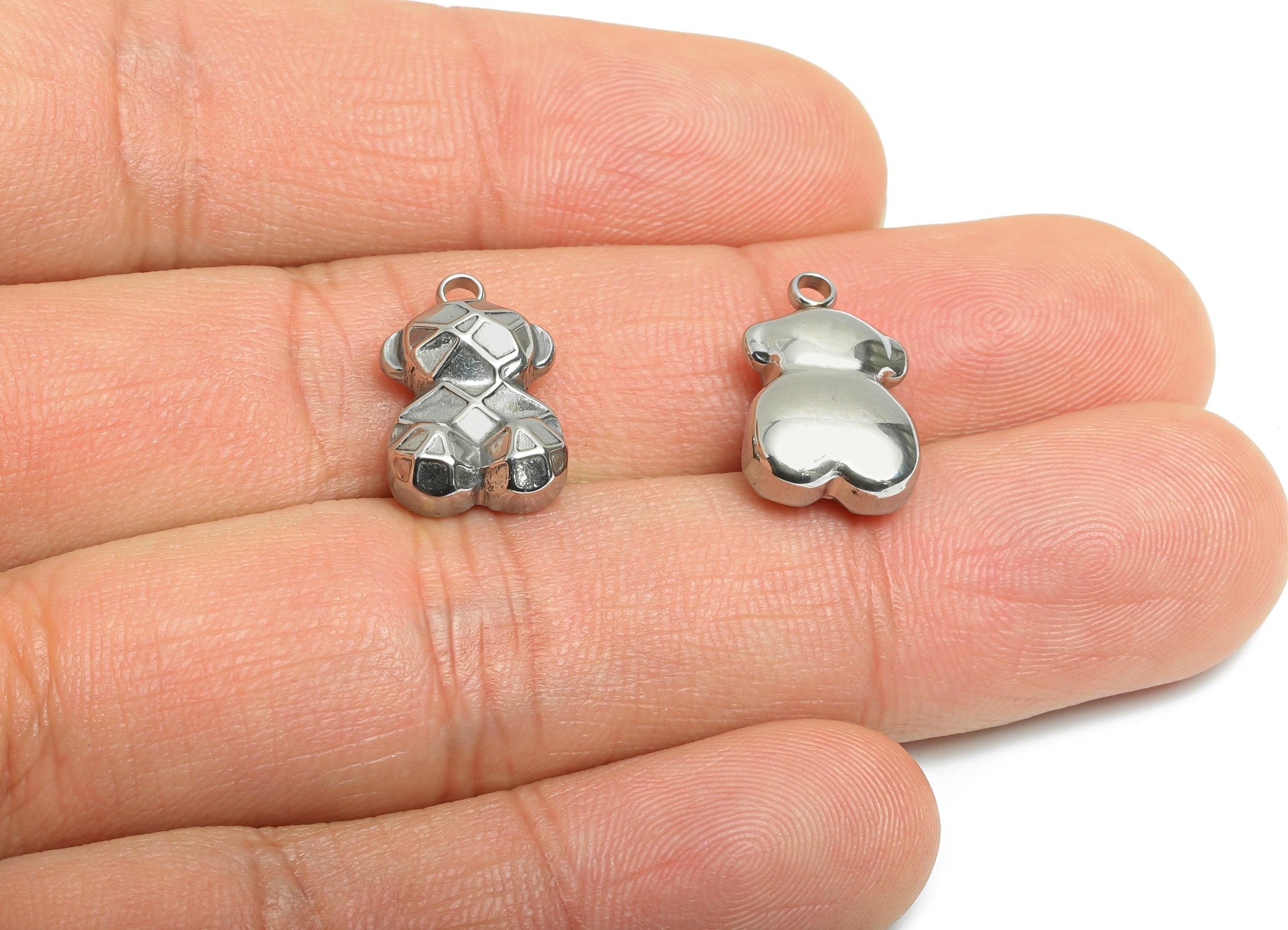 Stainless Steel Bear Pendant - Faceted Solid Bear Charm - Geometry Cute Bear Charm - Modern Stainless Steel Jewelry - 16.14x10x5mm - SS2555 - DOMEDBAZAAR