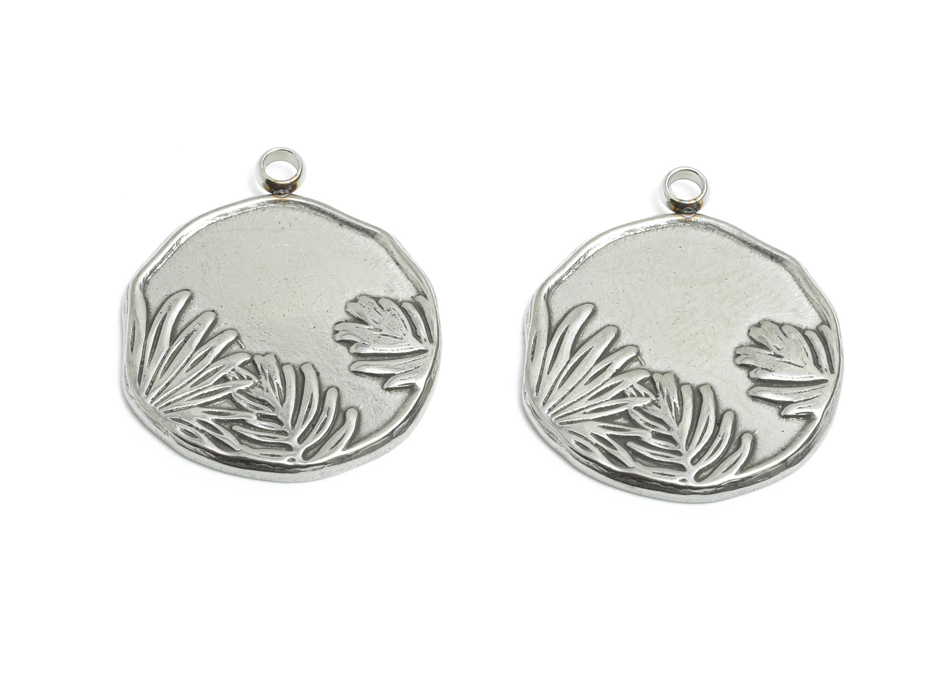 Stainless Steel Leaf Pendant - Engraved Leaf Necklace Charm - Minimalist Nature Pendant - Vintage Aesthetic Jewelry - 21x18.13x1mm - SS2577 - DOMEDBAZAAR