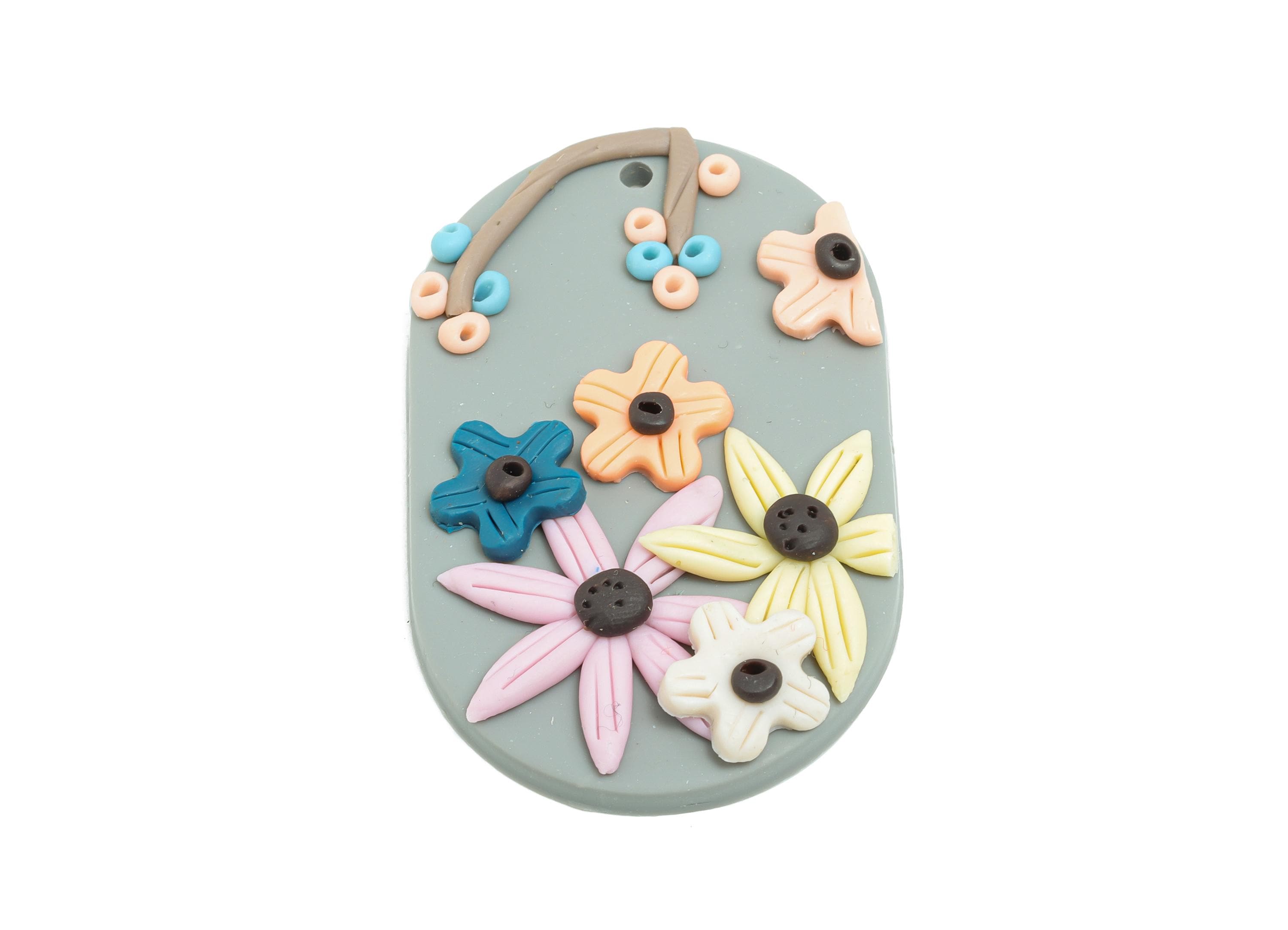 Polymer Clay Flower Pendant - Handmade Floral Earring Pieces - Lightweight Gift Idea for Her - Earrings Handmade Charm - 44x28x5mm - PC2414 - DOMEDBAZAAR