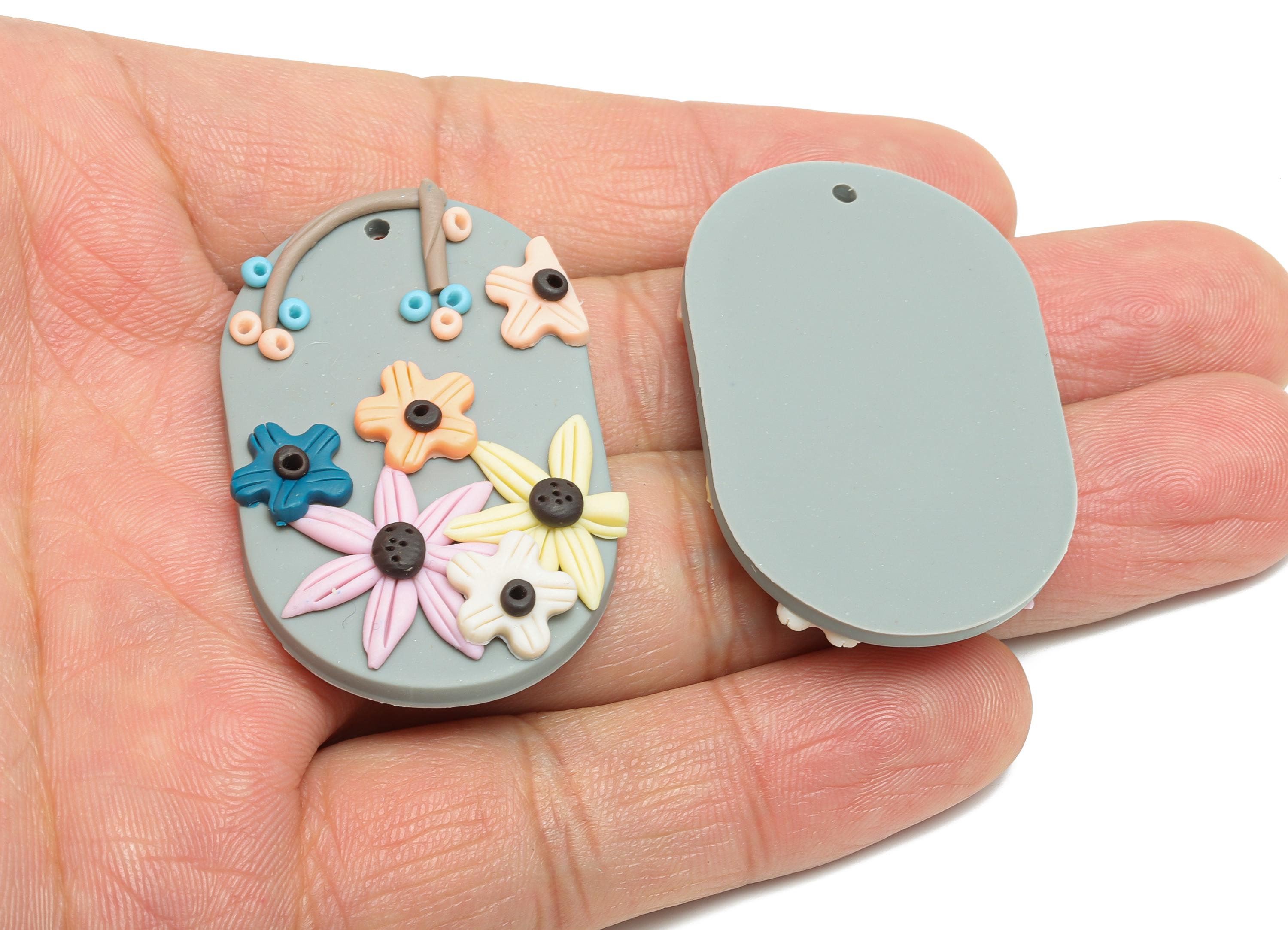 Polymer Clay Flower Pendant - Handmade Floral Earring Pieces - Lightweight Gift Idea for Her - Earrings Handmade Charm - 44x28x5mm - PC2414 - DOMEDBAZAAR