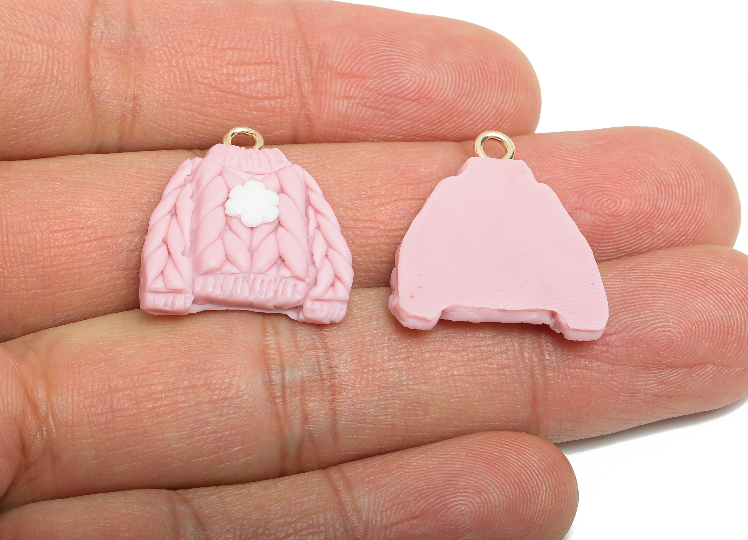 Pink Sweater Polymer Clay Charm - Brass Handmade Craft Supply - Soft Clay Sweater Charm -Figure Handcrafted Jewelry - 24x20x4.03mm - PC2353