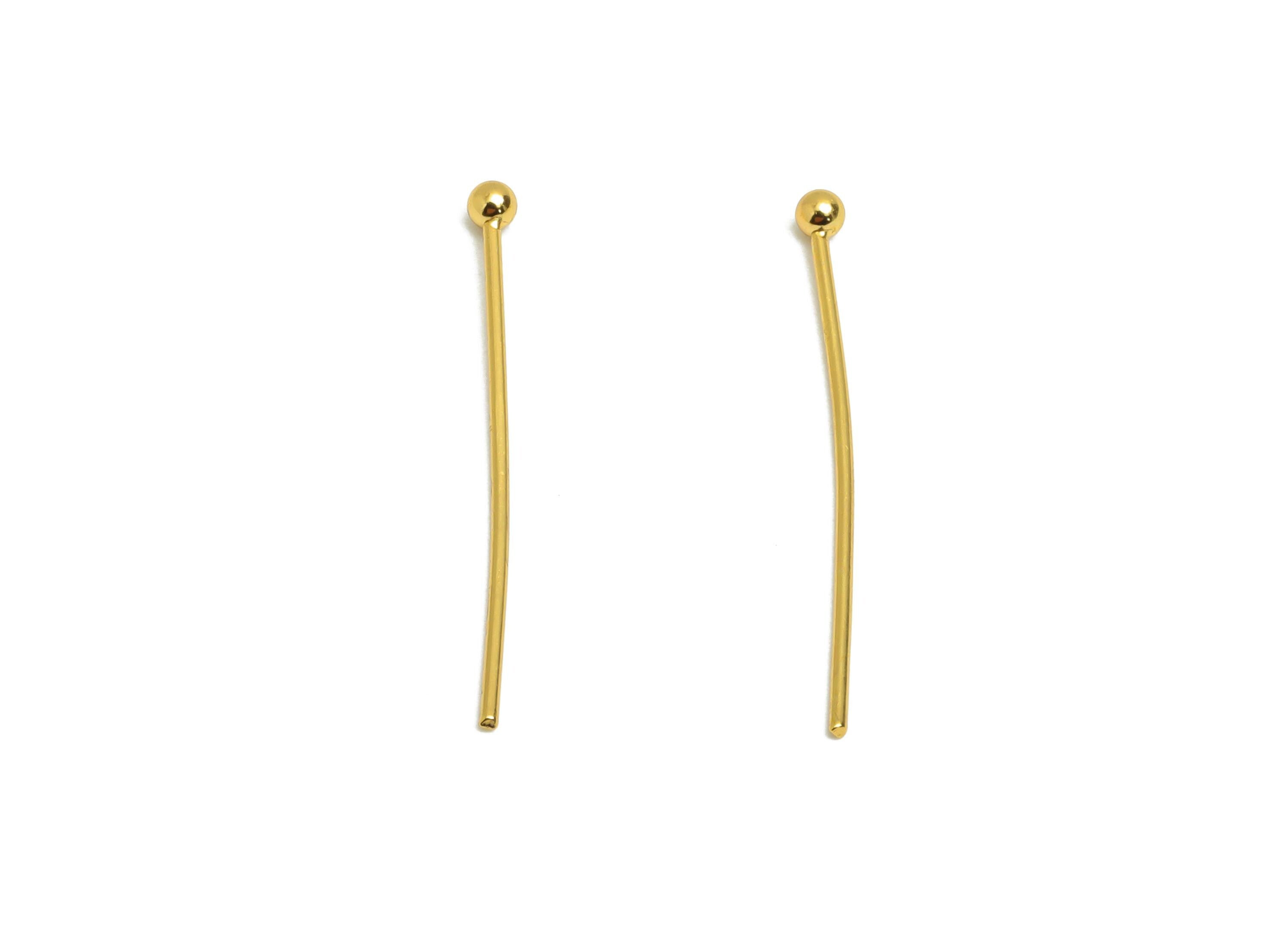 0.7*25mm Steel Ball Head Pin - Ball Head Pin Crafting & Beading Headpin - Ball Head Pins for Jewelry - 18K Real Vacuum Plating - SS2132-25G - DOMEDBAZAAR