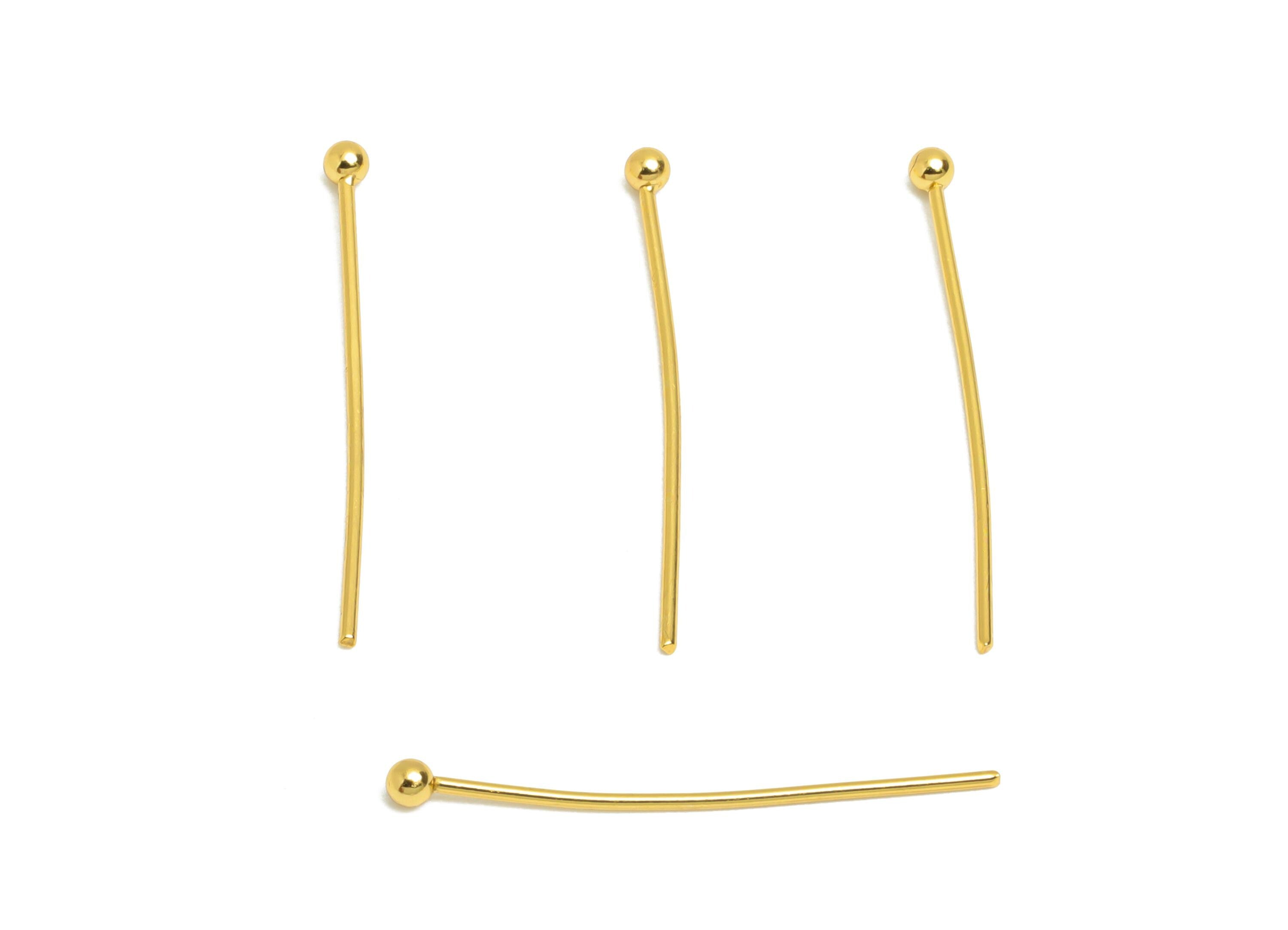 0.7*25mm Steel Ball Head Pin - Ball Head Pin Crafting & Beading Headpin - Ball Head Pins for Jewelry - 18K Real Vacuum Plating - SS2132-25G - DOMEDBAZAAR