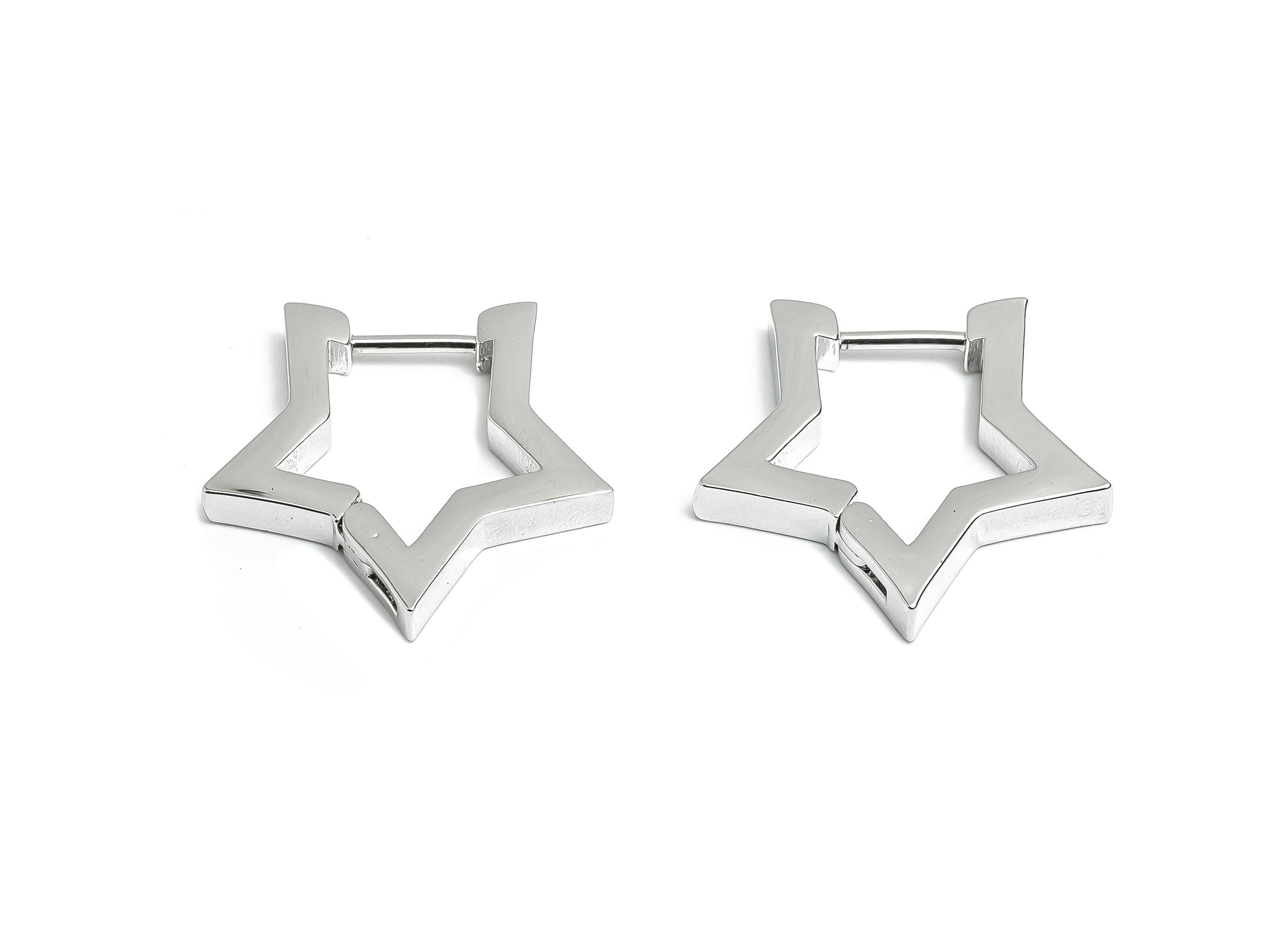 Steel Star Hoop Earring - Steel Star Hoop Clasp Jewelry - Luxury Minimalist Star Hoop - 18k Real White Gold Plating - 20x19x2mm - SS2660 - DOMEDBAZAAR