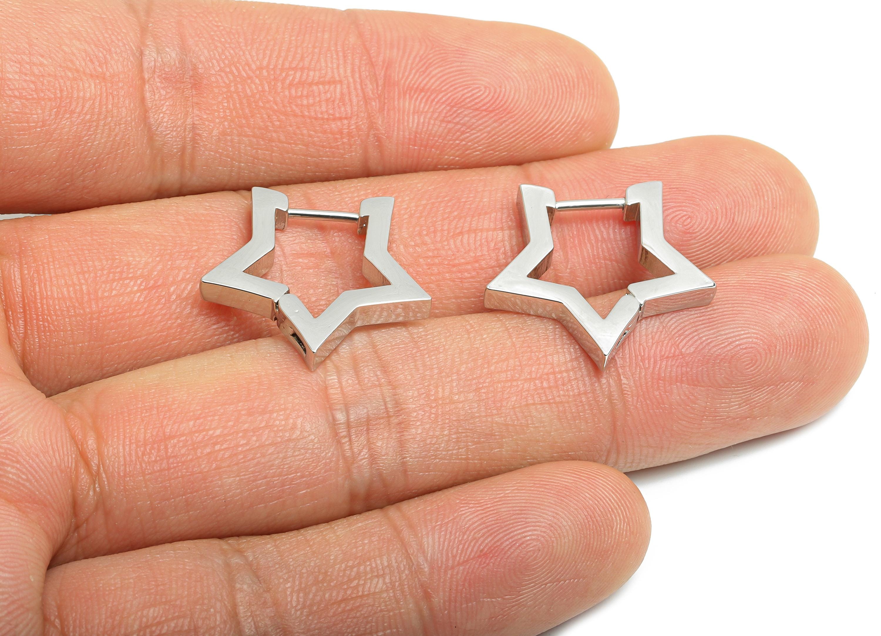 Steel Star Hoop Earring - Steel Star Hoop Clasp Jewelry - Luxury Minimalist Star Hoop - 18k Real White Gold Plating - 20x19x2mm - SS2660 - DOMEDBAZAAR