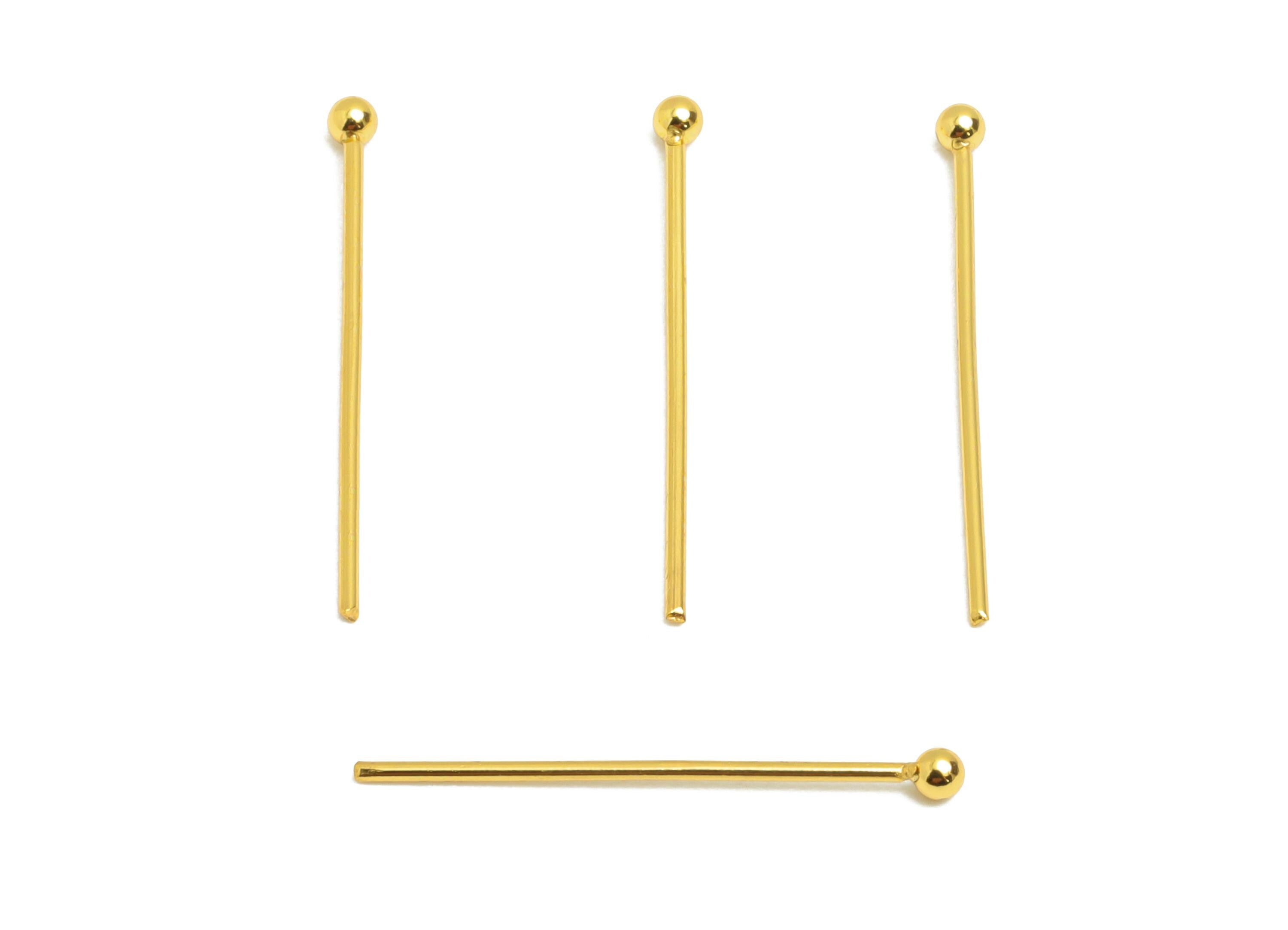 0.7*22mm Steel Ball Head Pin - Ball Head Pin Crafting & Beading Headpin - Ball Head Pins for Jewelry - 18K Real Vacuum Plating - SS2132-22G - DOMEDBAZAAR