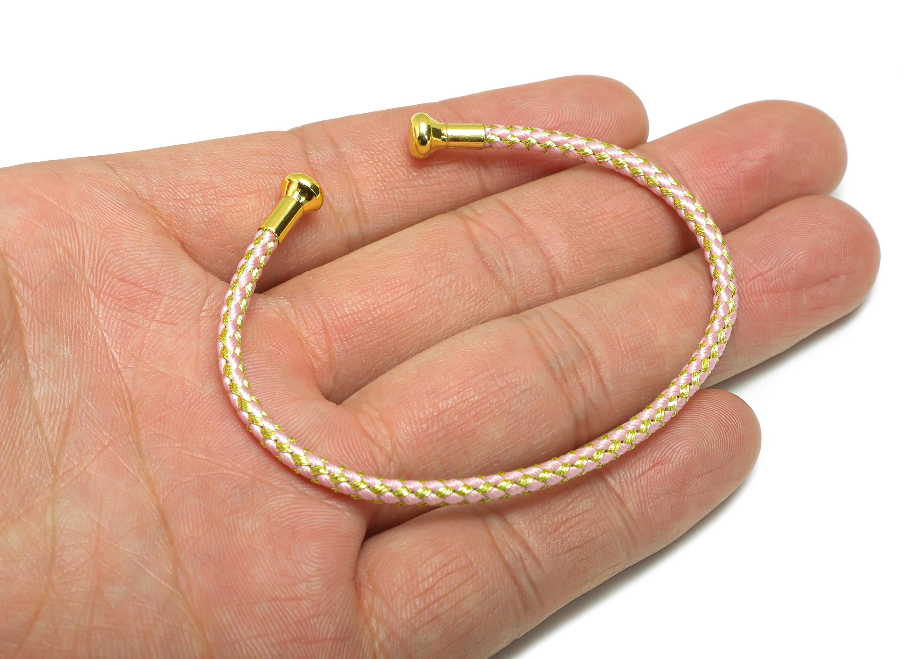 Rainbow Unisex Rope Bracelet - Brass Handmade Open End Rope Bangle - Steel Adjustable Unlockable Screw Bead Bangle - Bracelet Making-HM1069E - DOMEDBAZAAR