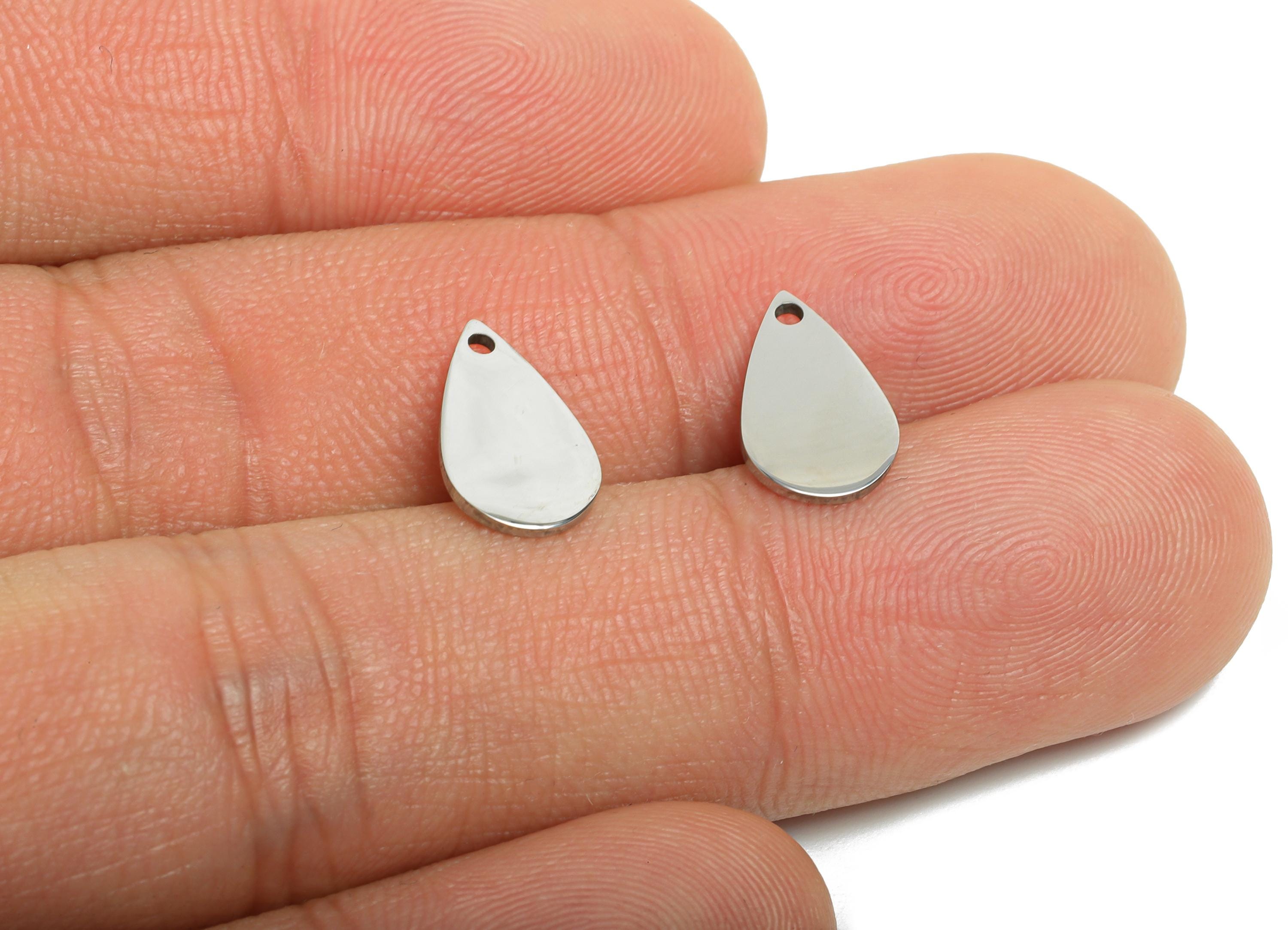 Steel Teardrop Charms - Sleek Polished Steel Drop Pendant - Customizable Flat Teardrop Pendant for DIY Jewelry - 12.58x7.38x0.8mm - SS2700 - DOMEDBAZAAR