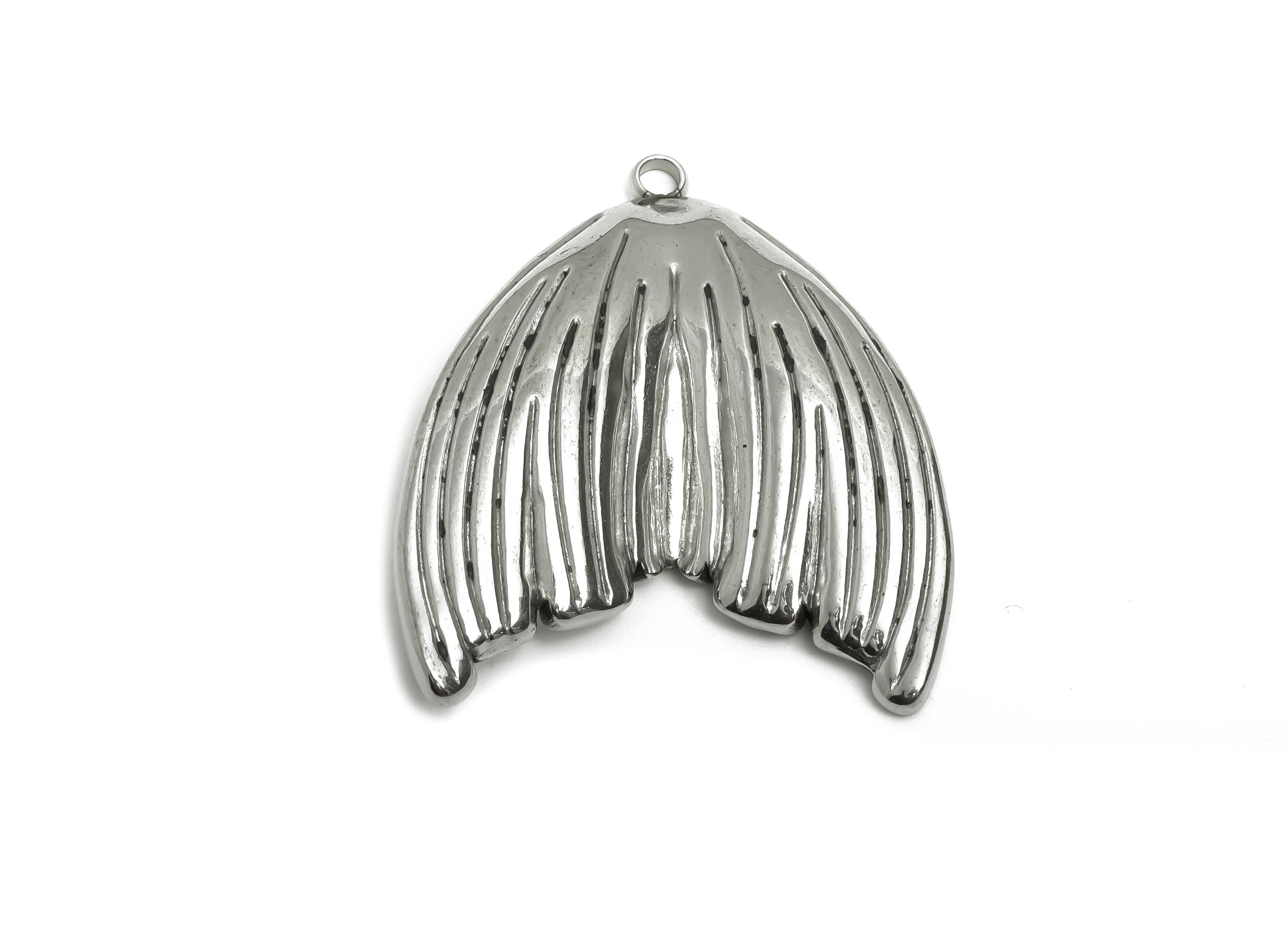 Steel Fishtail Pendant - Textured Marine Pendant for Necklace - Marine Life Jewelry Supply - Steel Jewelry Finding - 30.7x25.8x4mm - SS2541 - DOMEDBAZAAR