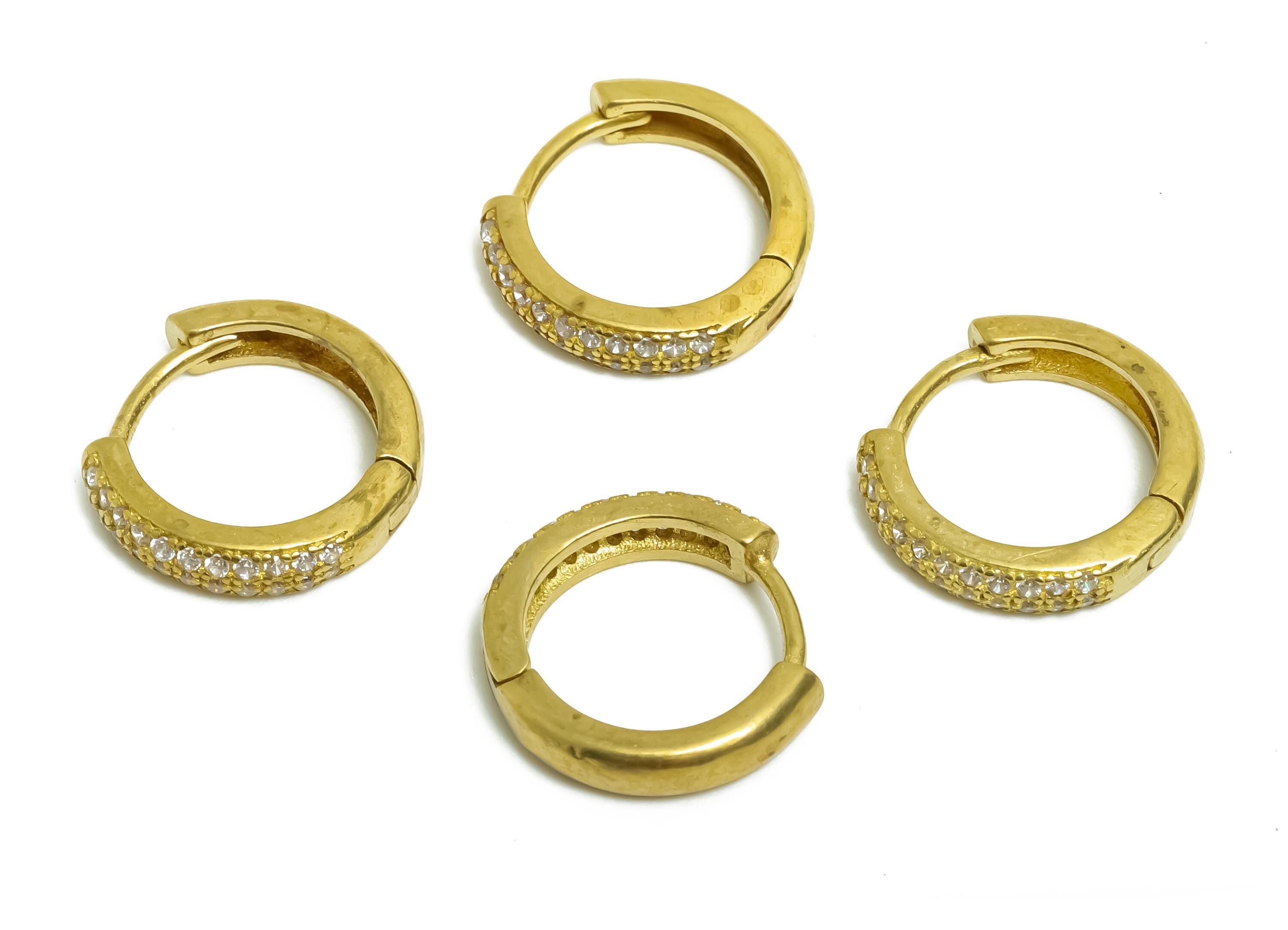 Brass CZ Round Huggie Hoop Earrings - Raw Brass Circle Cubic Zircon Earrings - Classic Brass Huggie Hoop Clasp - 13.6x12.45x3mm - PP11288 - DOMEDBAZAAR