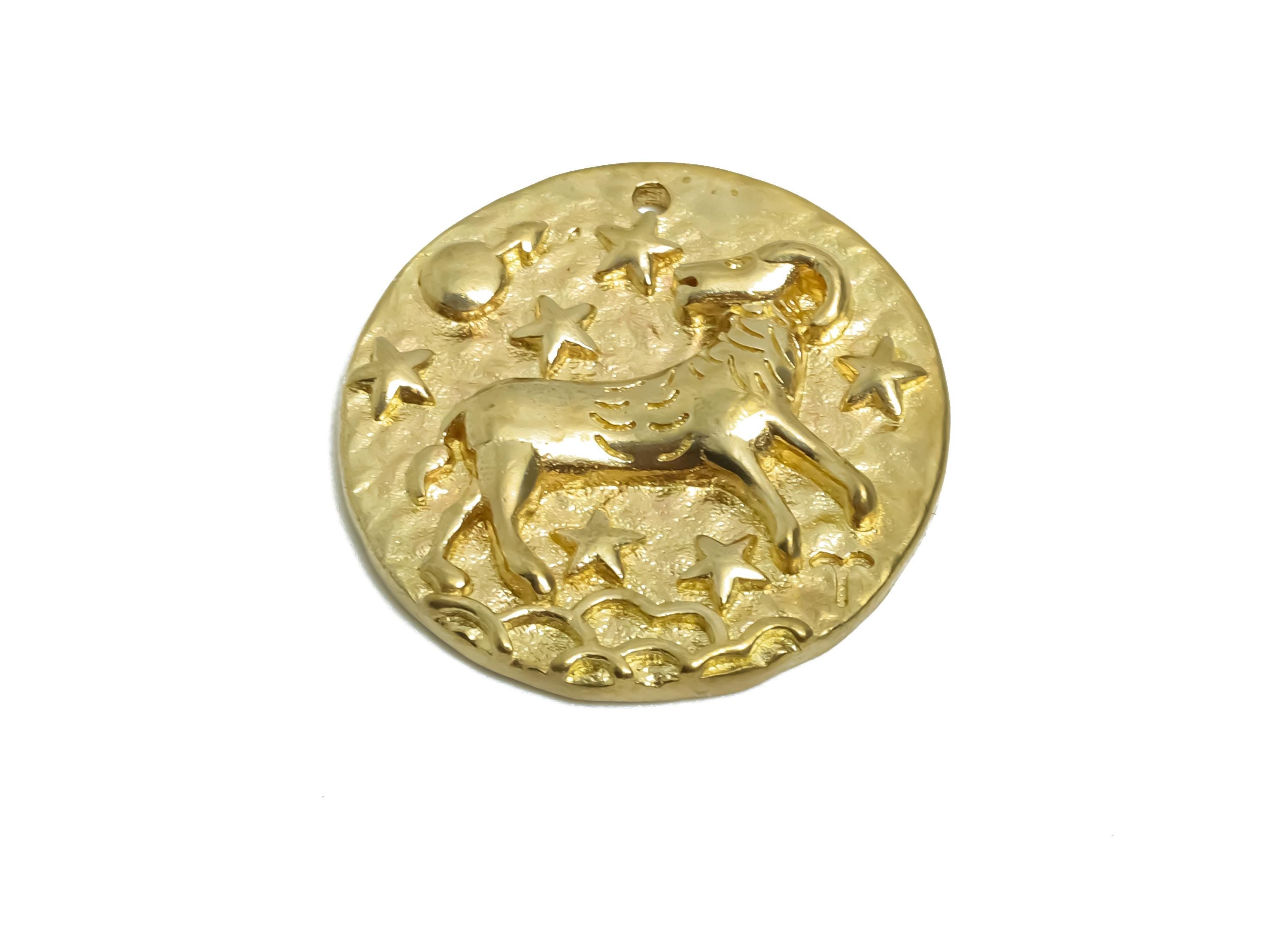 Aries Zodiac Round Charm - Raw Brass Horoscopes Charm - Round Animal Pendant - Brass Zodiac Pendant - For Necklace - 19.4x19.4x3mm - PP7751M - DOMEDBAZAAR