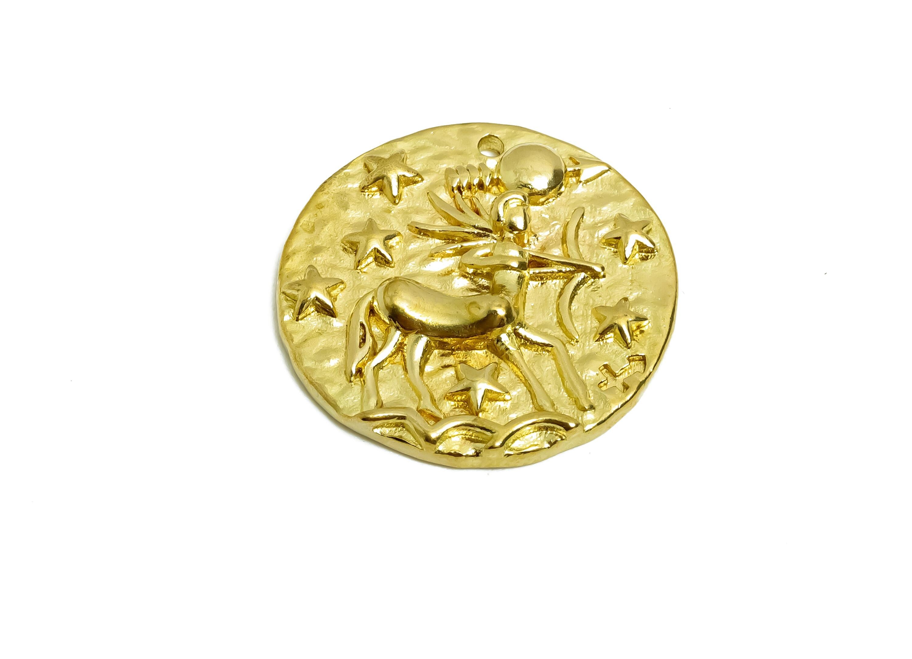 Sagittarius Zodiac Round Charm - Raw Brass Horoscopes Charm - Round Animal Pendant - Brass Zodiac Necklace Pendant - 19.4x19.4x3mm - PP7751N - DOMEDBAZAAR
