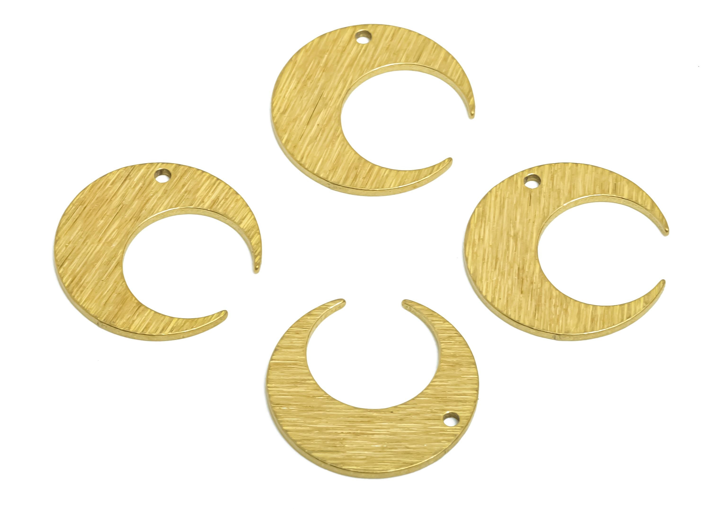 Brass Crescent Earring Charm - Raw Brass Textured Moon Charm - Brass Celestial Crescent Component - Earring Finding - 14x13x0.78mm - PP10770 - DOMEDBAZAAR