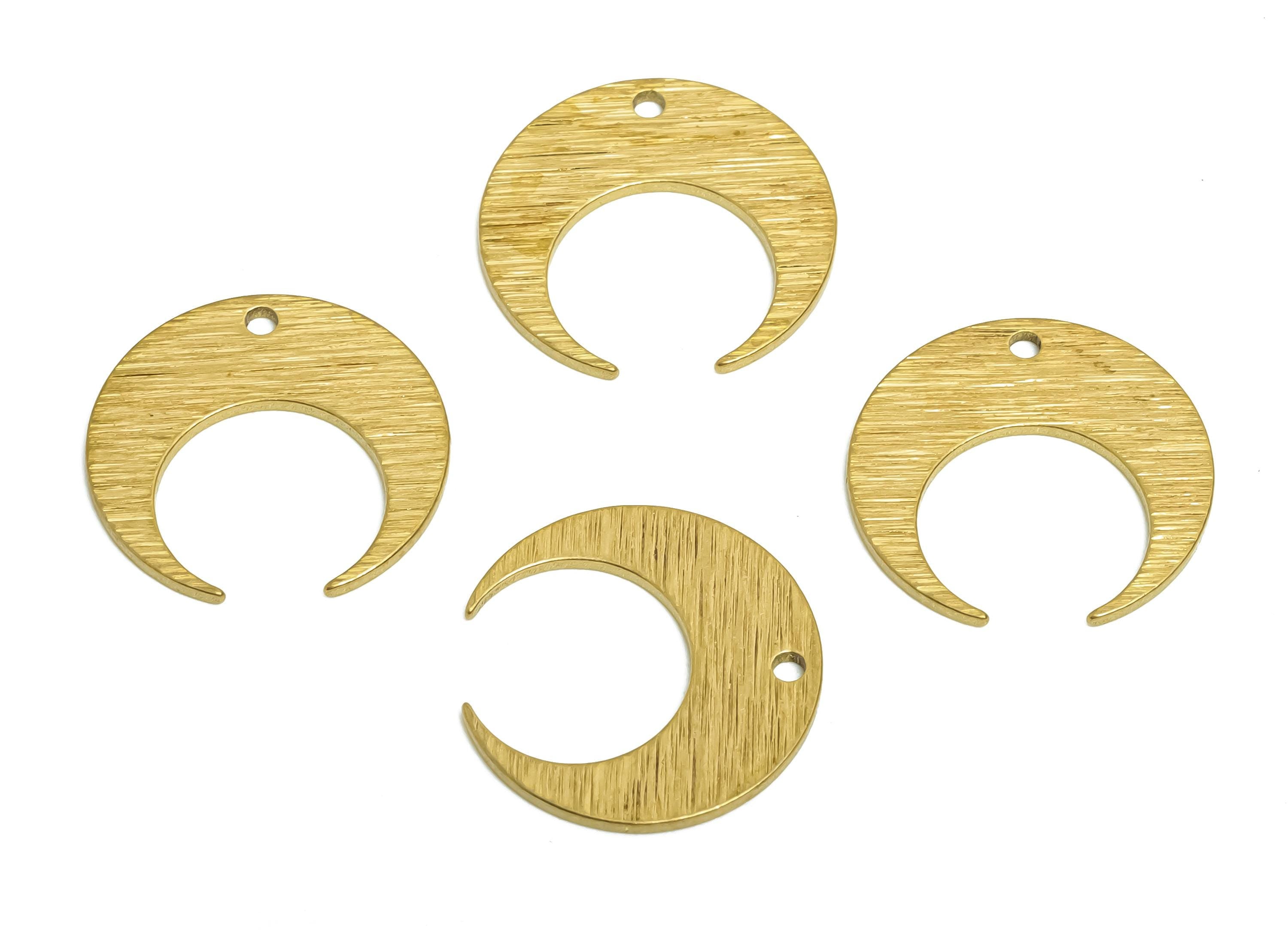 Brass Crescent Earring Charm - Raw Brass Textured Moon Charm - Brass Celestial Crescent Component - Earring Finding - 14x13x0.78mm - PP10771 - DOMEDBAZAAR