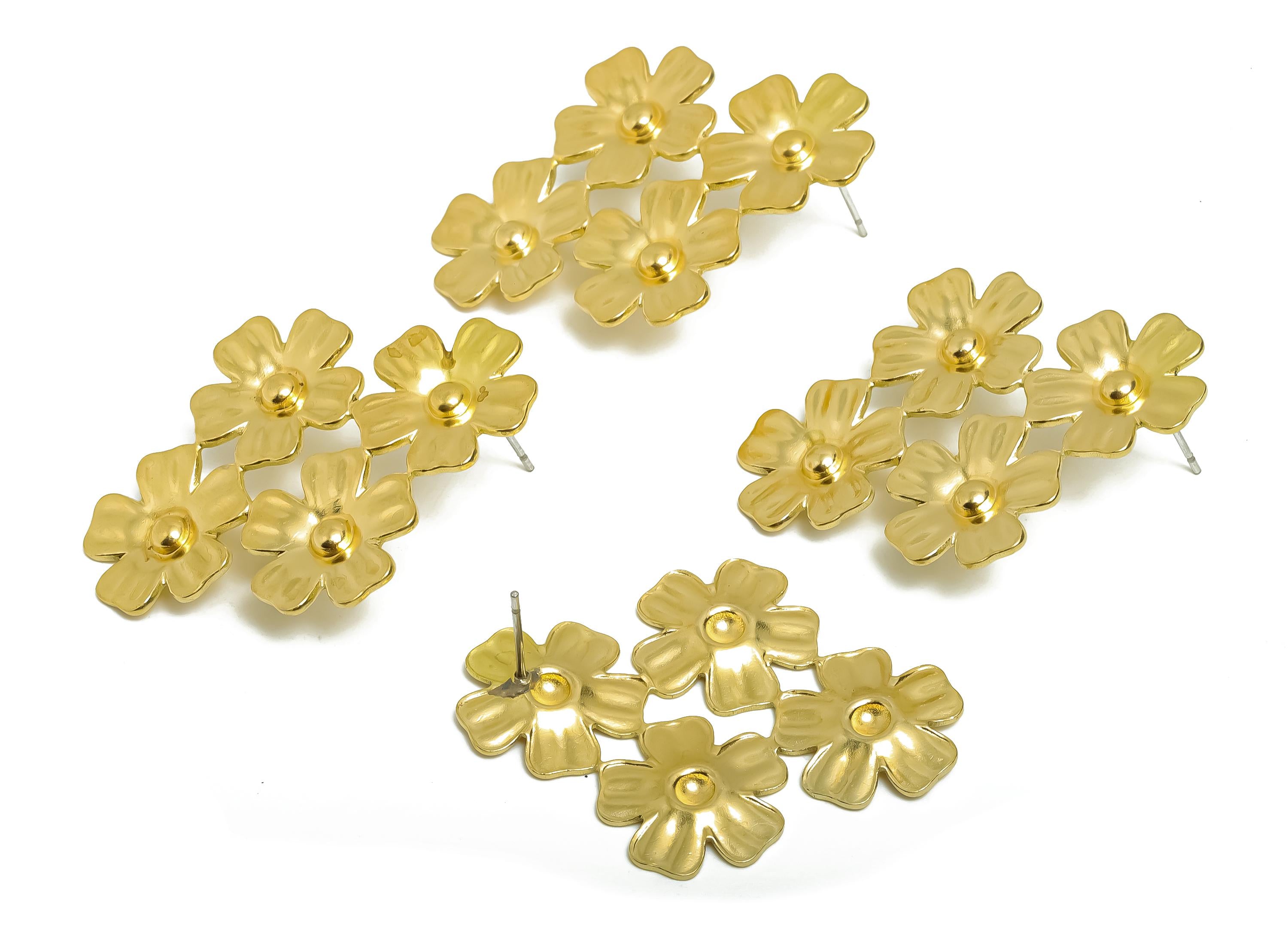 Brass Floral Cluster Earring Post - Statement Petal Earring Stud - Artistic Botanical Jewelry - Wedding Or Party Earring - 41x31x2mm-PP11081 - DOMEDBAZAAR