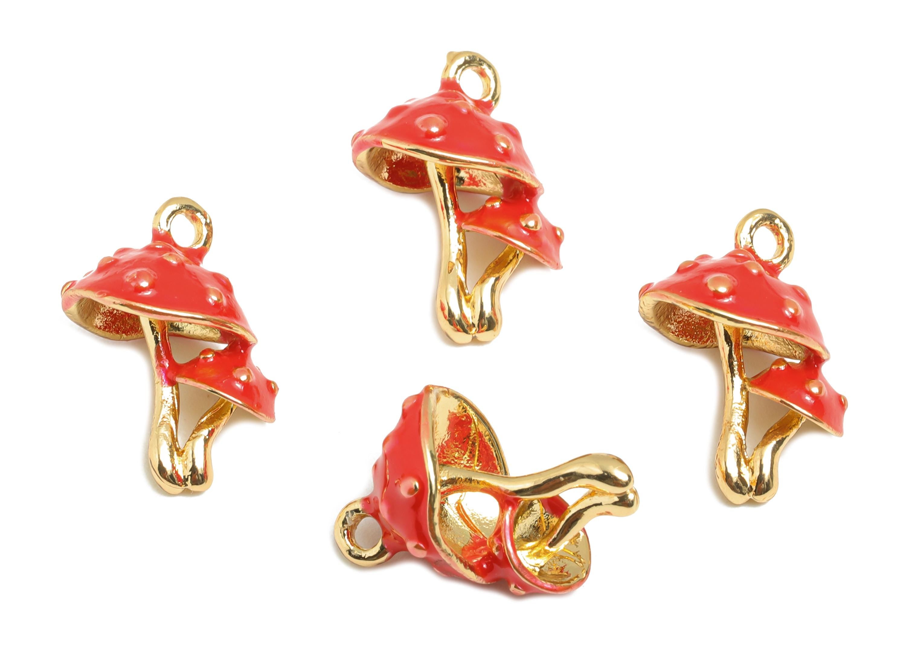 Alloy Mushroom Charms - Colorful Enamel for Bracelet - Refined Double Mushroom Charm - DIY Enamel Jewelry Supplies - 16x12.6x9mm - ZZ2111 - DOMEDBAZAAR