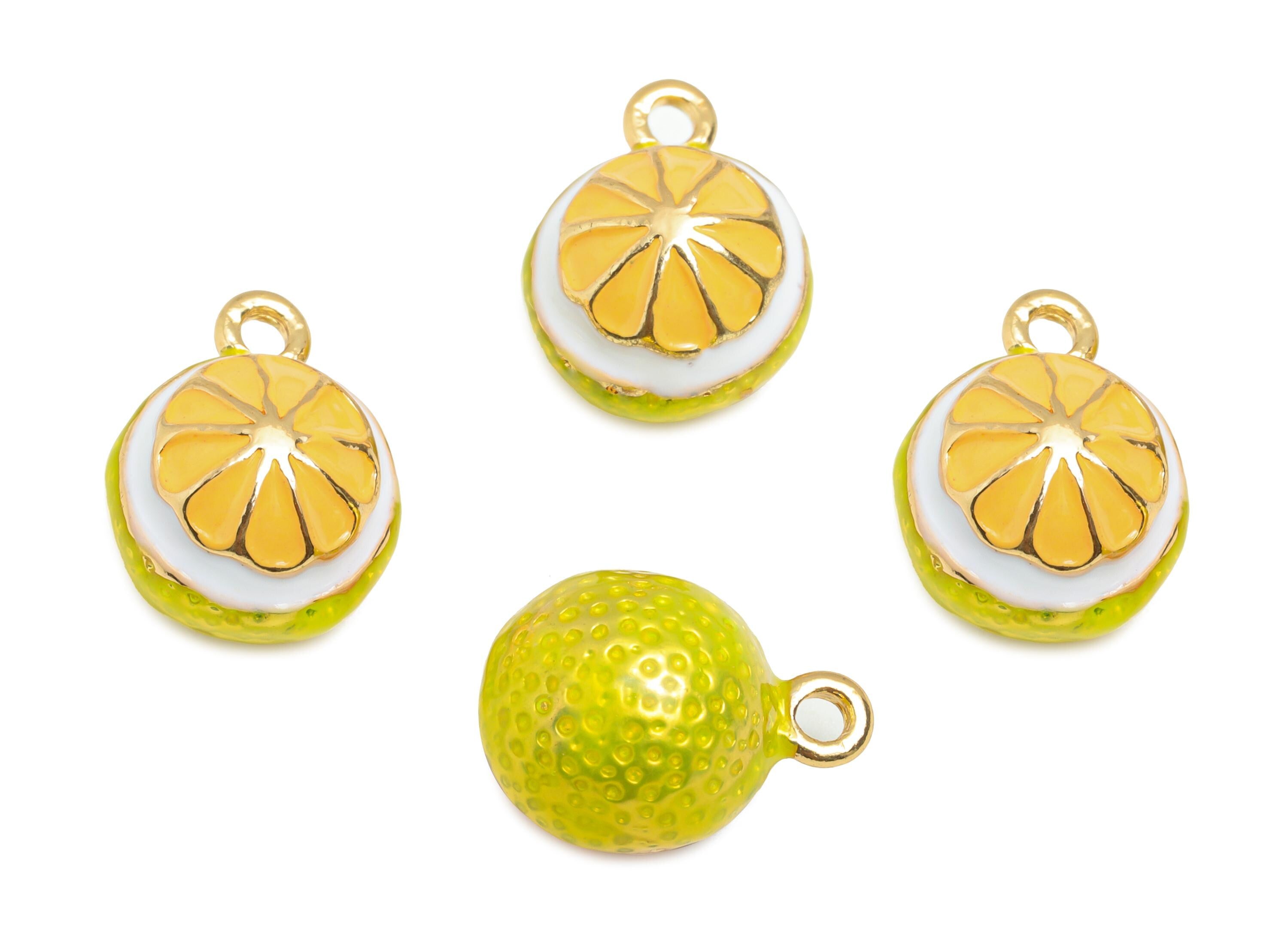 Alloy Lemon Charm - Enamel Lemon Bracelet Charm - Alloy Nature-Inspired Fruit Pendant - Jewelry Making Supplies - 13.24x10x9.07mm - ZZ2125