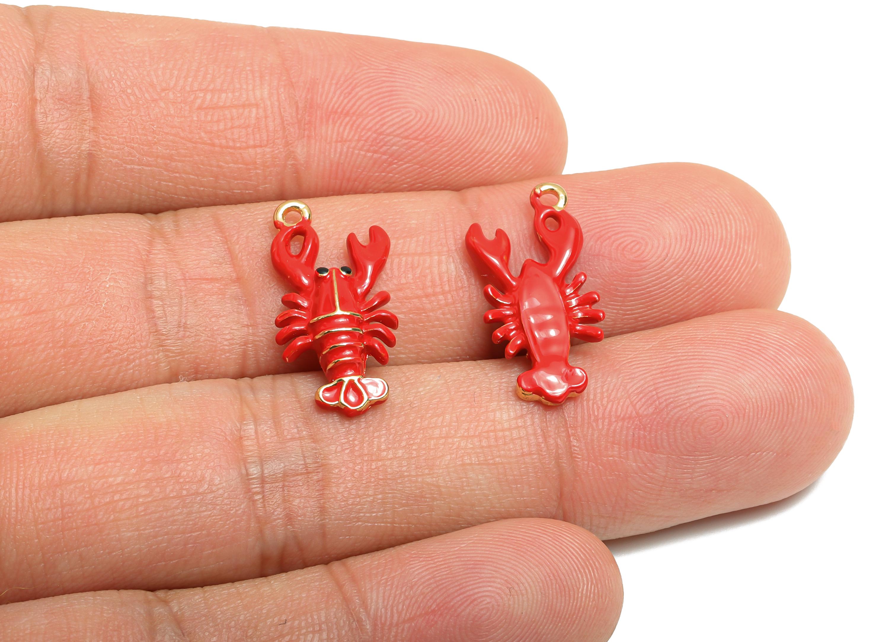Alloy Lobster Charm - Enamel Marine Life Bracelet Charm - Funny Lobster Design - Alloy Craft Pendant - Jewelry Making - 21.5x10x4mm - ZZ2118