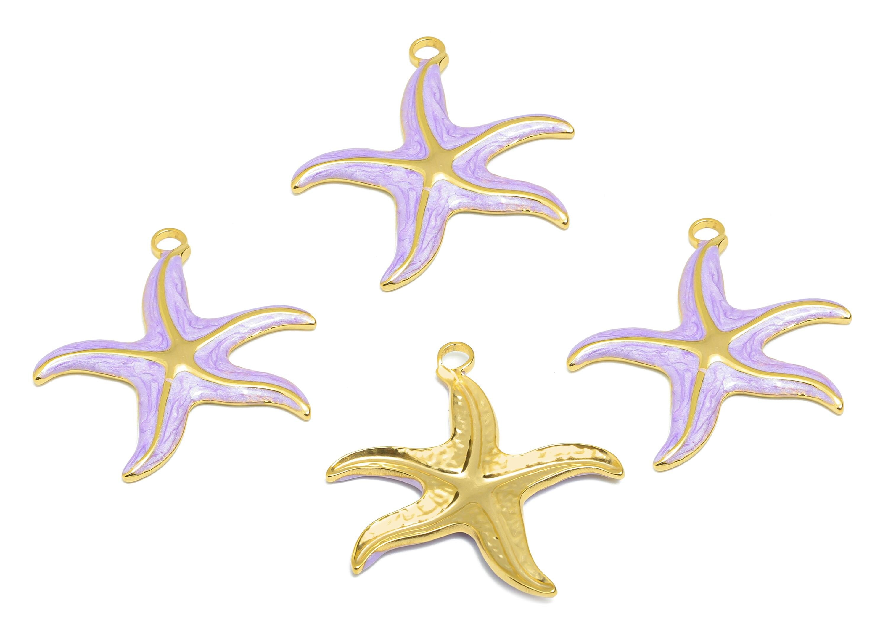 Steel Enamel Starfish Charm - Marine Life Jewelry - Dainty Starfish Pendant For Necklace - Gold Tone Vacuum Plated - 35x33x2.72mm - SS1494 - DOMEDBAZAAR