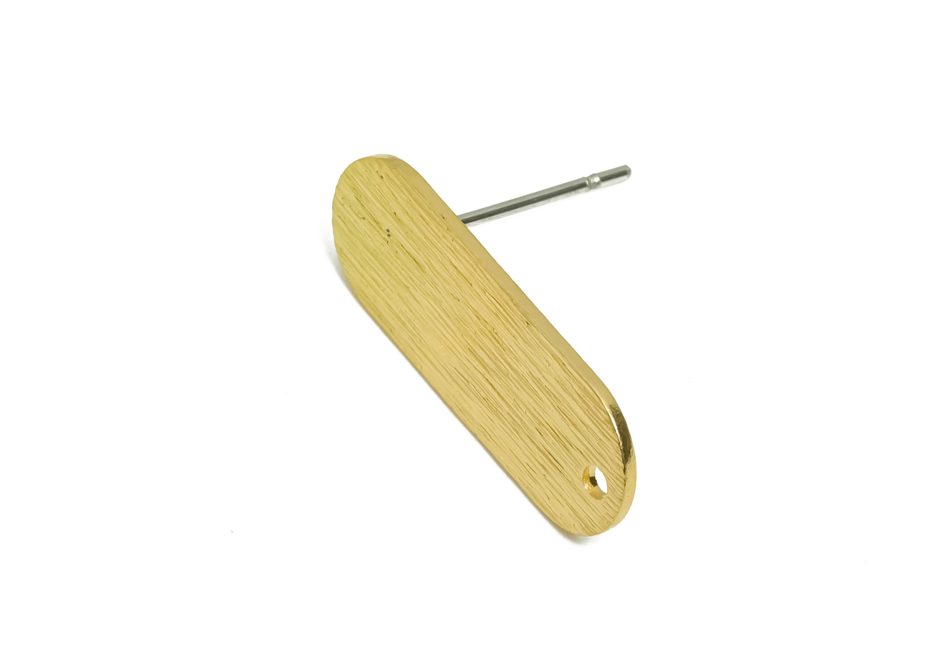 Brass Rectangle Earring Post - Geometric Stud Earring - Textured Everyday Earring Stud - Dainty Jewelry - Gift for Her - 41x31x2mm - PP11252 - DOMEDBAZAAR