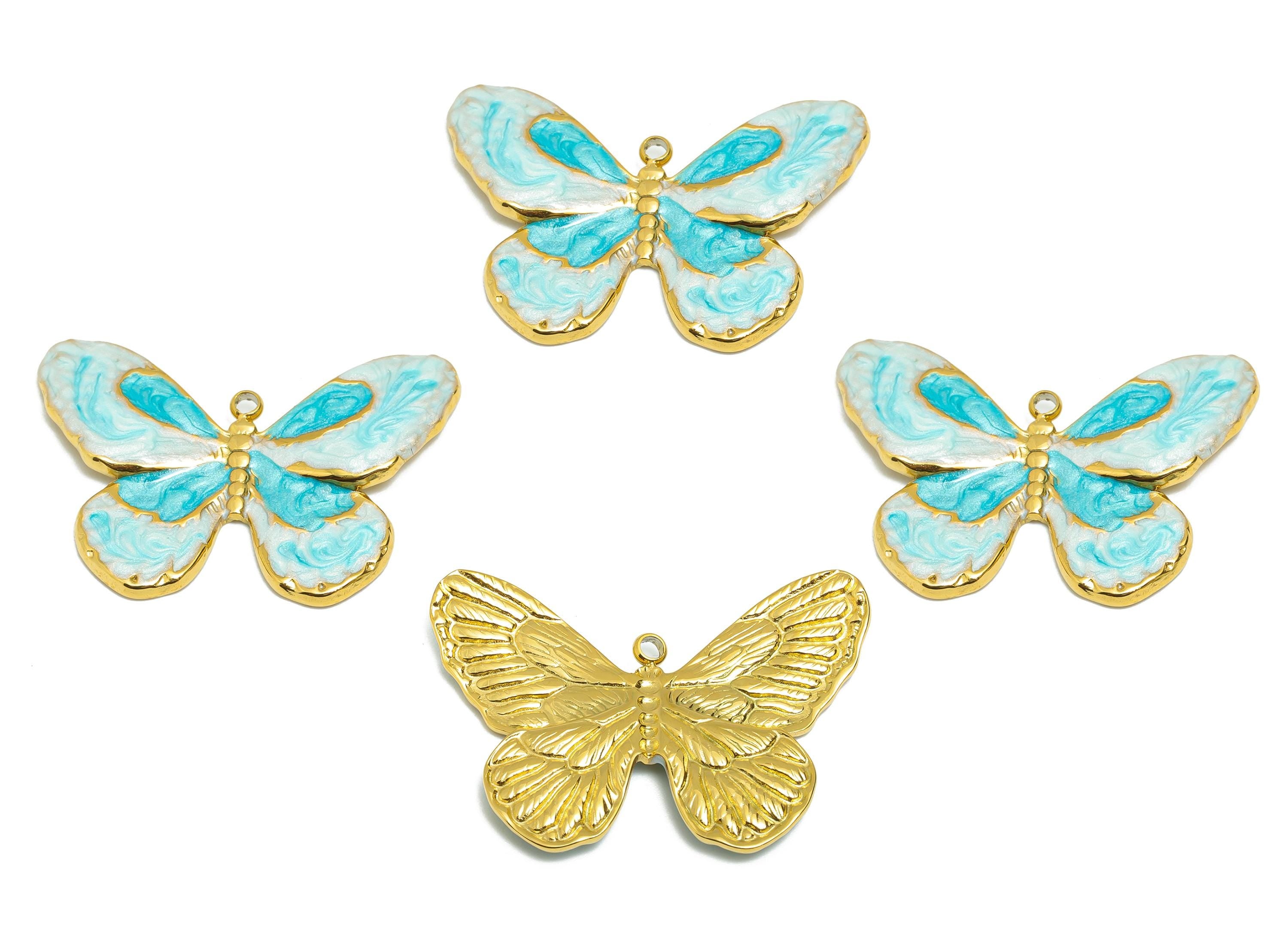 Steel Butterfly Charms - Enamel Colorful Butterfly Pendant - Artistic Butterfly Necklace Pendant - Gold Tone Vacuum Plated -30x21x2mm-SS1492 - DOMEDBAZAAR