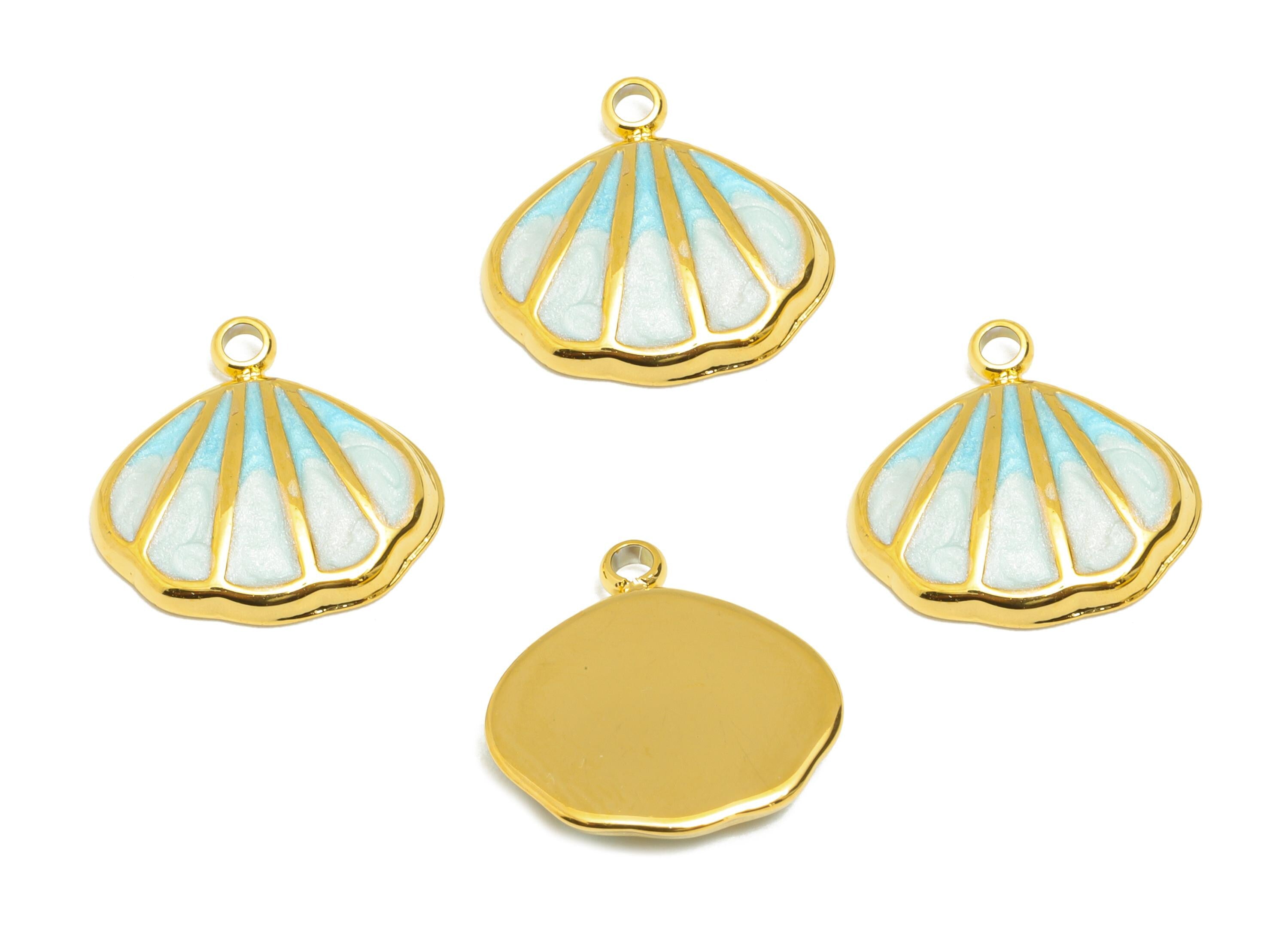 Steel Shell Charms - Refined Enamel Shell Pendant - Artistic Marine Life Pendant for DIY - Gold Tone Vacuum Plated - 13x12.88x2.3mm - SS1505 - DOMEDBAZAAR