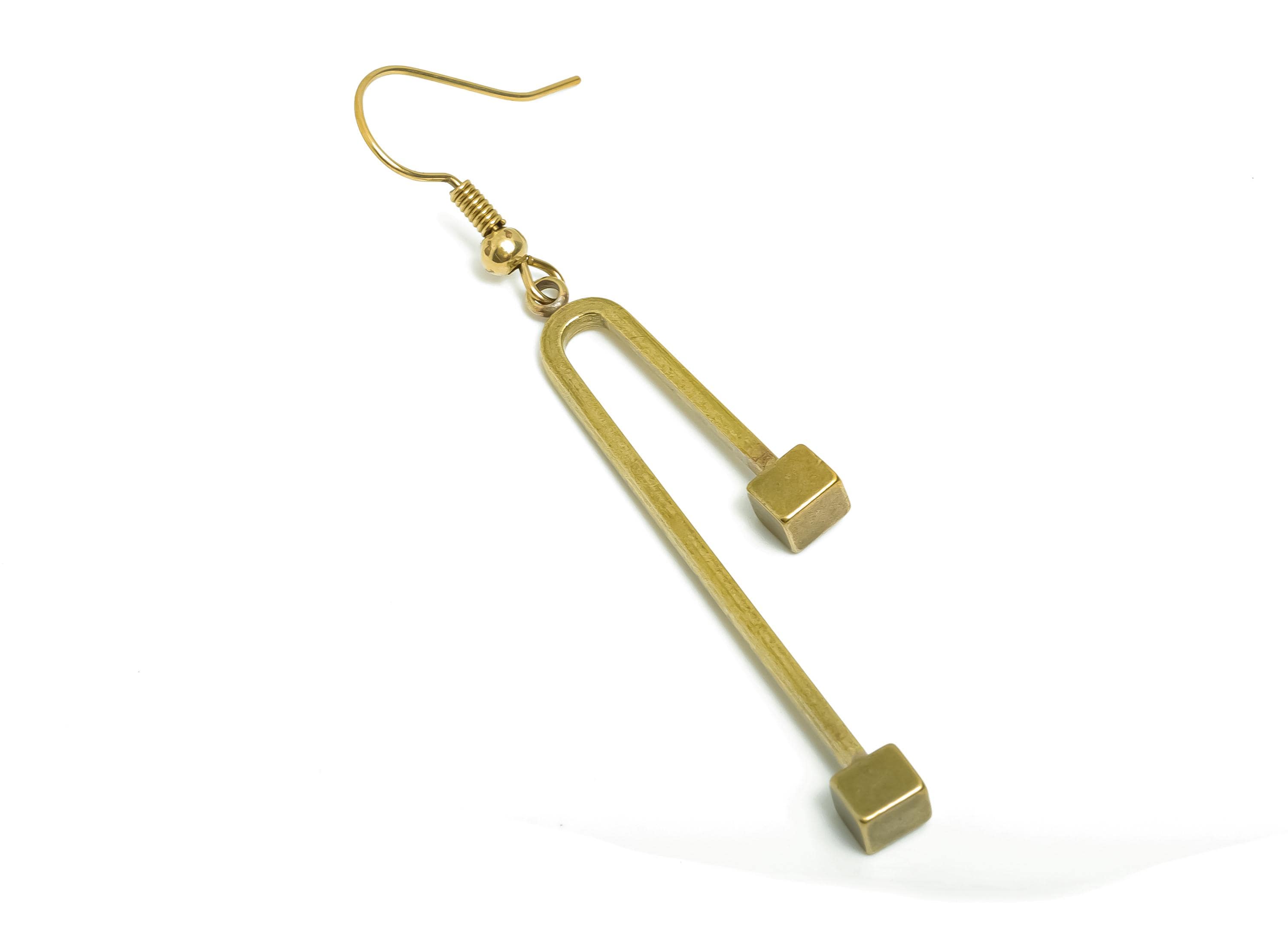 Brass Geometry Earring Hook - Raw Brass Geometric Drop Earring Hook - Bar Cube Earring Hook - Linear Earring Hook - 41x31x2mm - PP11207 - DOMEDBAZAAR