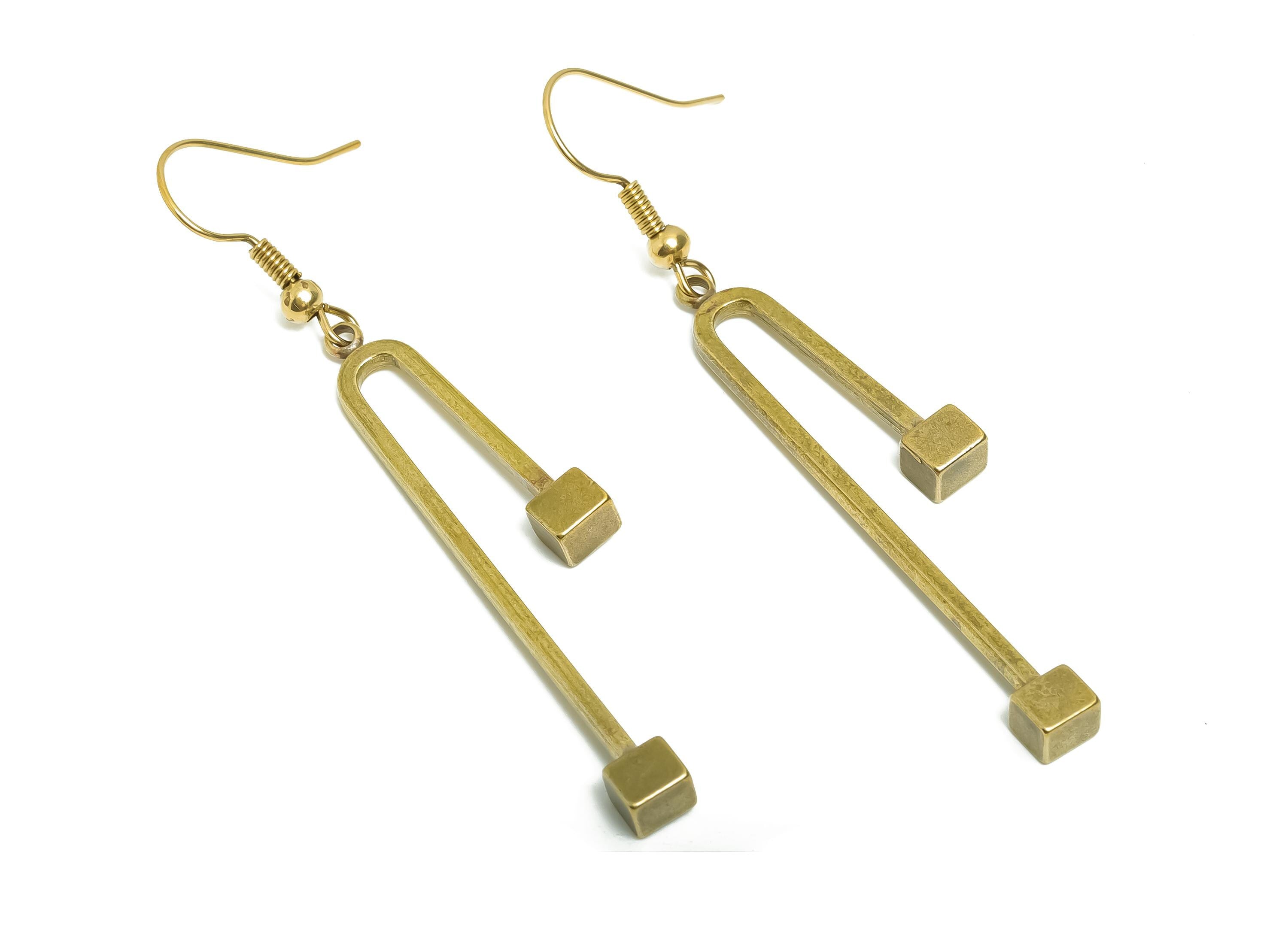 Brass Geometry Earring Hook - Raw Brass Geometric Drop Earring Hook - Bar Cube Earring Hook - Linear Earring Hook - 41x31x2mm - PP11207 - DOMEDBAZAAR