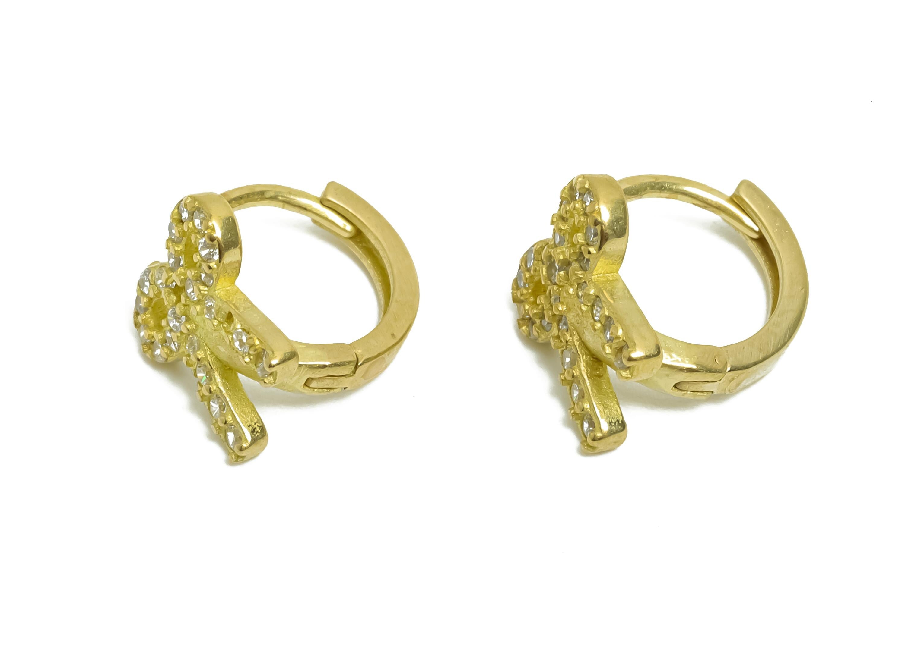 Brass CZ Bow Huggie Hoop Earring - Cute Raw Brass Bow Zircon Earring - Dainty Huggie Hoop Clasp - Jewelry Finding - 10.2x9.3x8.7mm - PP11354 - DOMEDBAZAAR