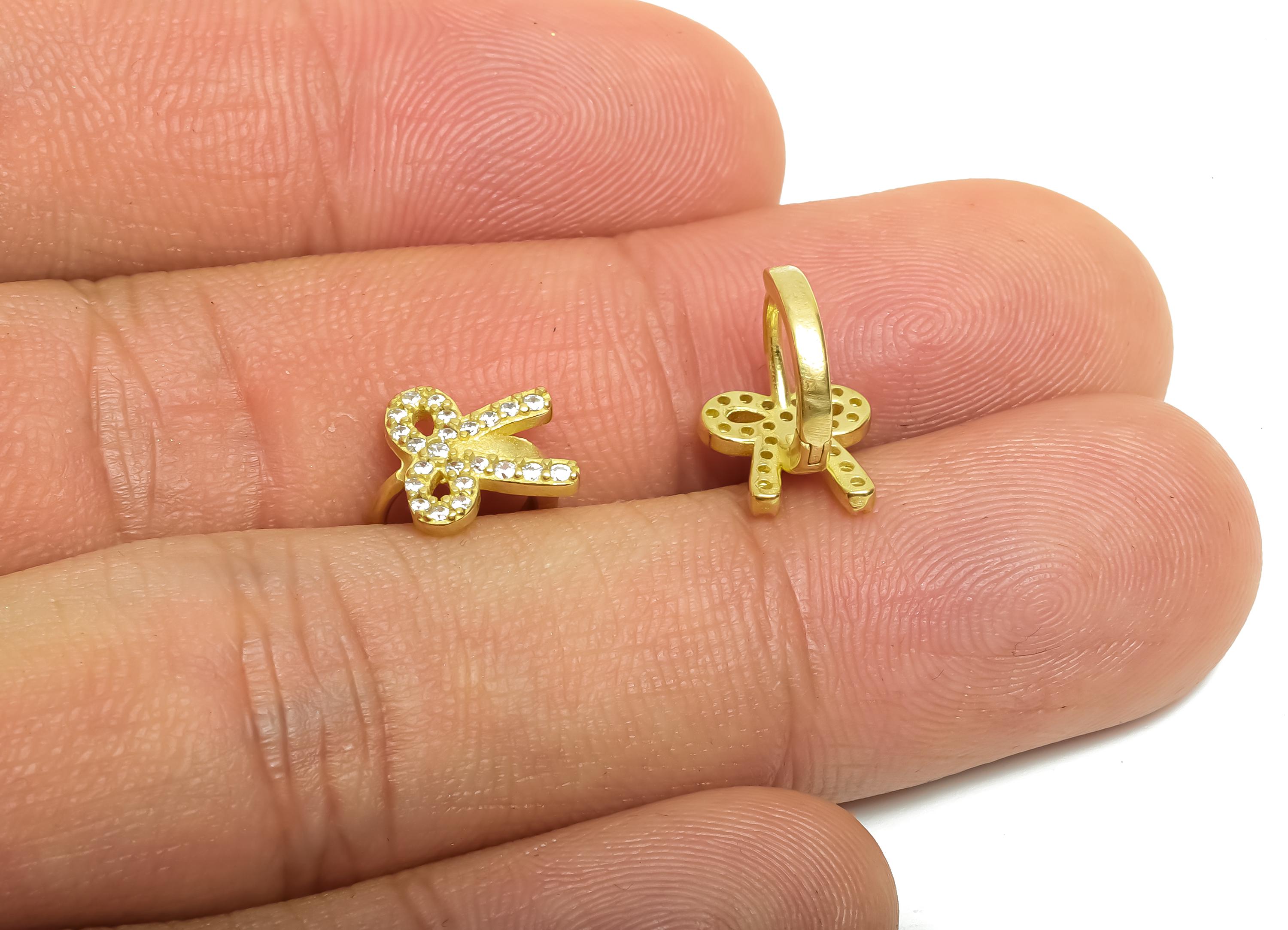 Brass CZ Bow Huggie Hoop Earring - Cute Raw Brass Bow Zircon Earring - Dainty Huggie Hoop Clasp - Jewelry Finding - 10.2x9.3x8.7mm - PP11354 - DOMEDBAZAAR