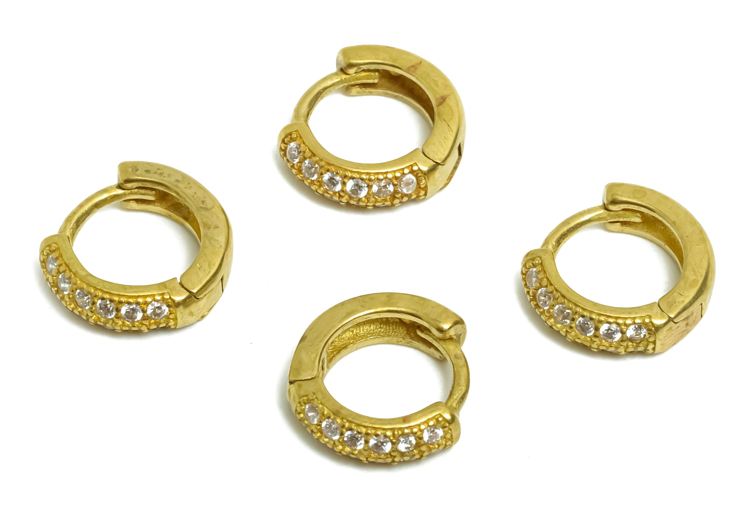 Brass CZ Round Huggie Hoop Earring - Mini Raw Brass Zircon Earring - Dainty Huggie Hoop Clasp - Jewelry Finding - 9.77x8.77x2.88mm - PP11272 - DOMEDBAZAAR