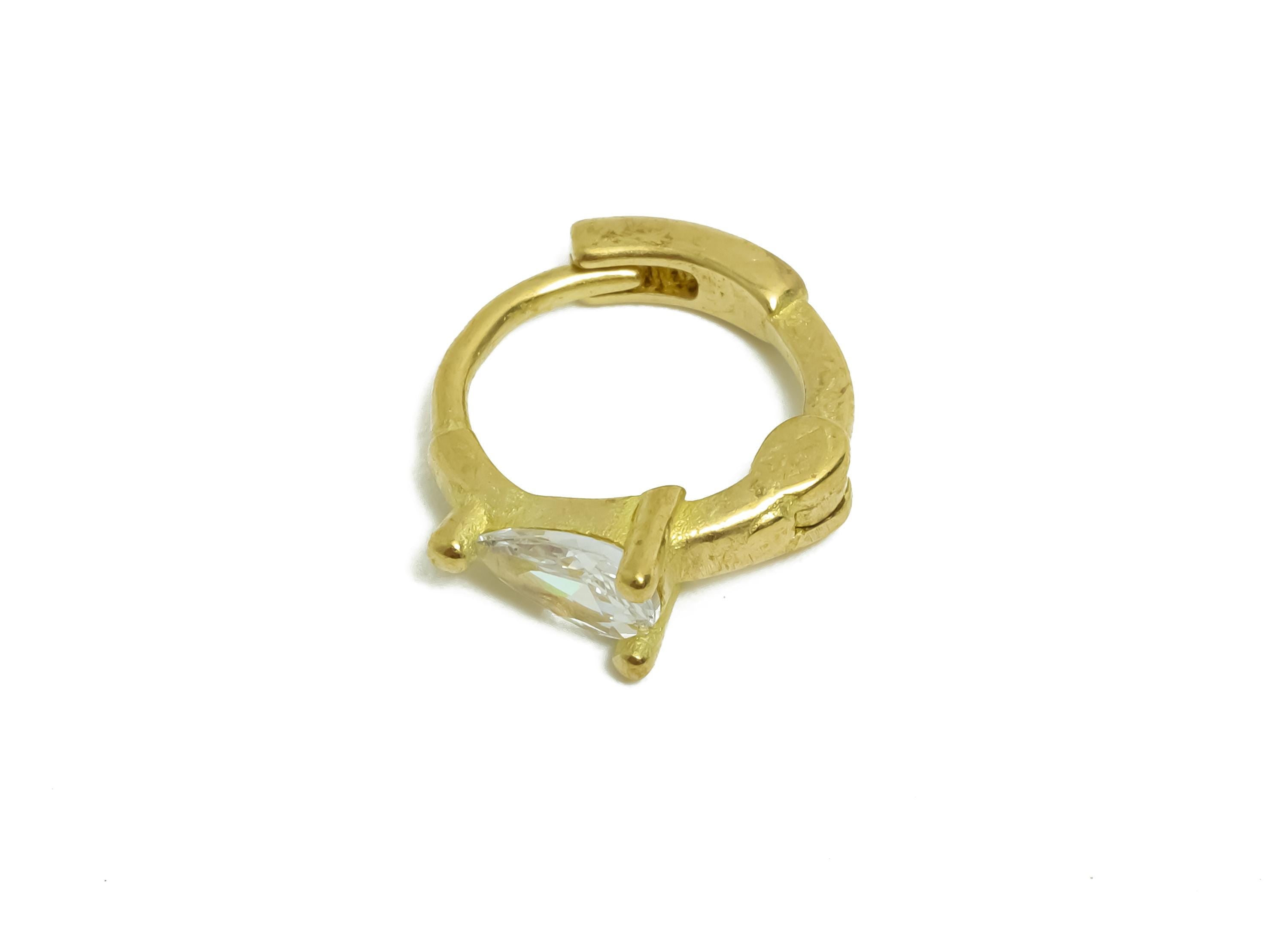 Brass CZ Round Huggie Hoop Earring - Raw Brass Drop Zircon Earring - Refined Huggie Hoop Clasp - Jewelry Finding - 11.8x10.4x3.6mm - PP11267 - DOMEDBAZAAR